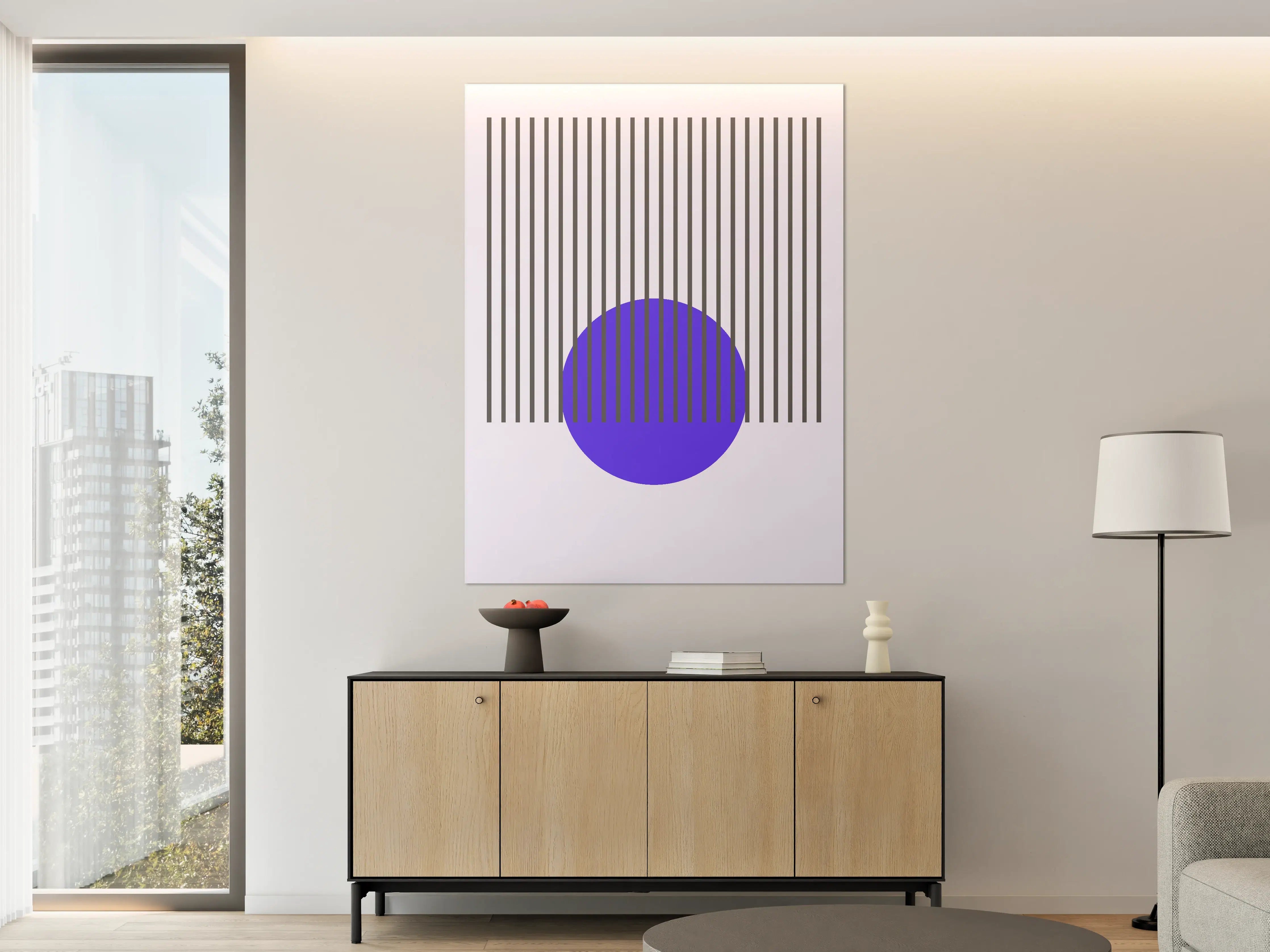 Große Wandbilder - Moderne abstrakte Kunst mit blauer Kugel und schwarzen Linien