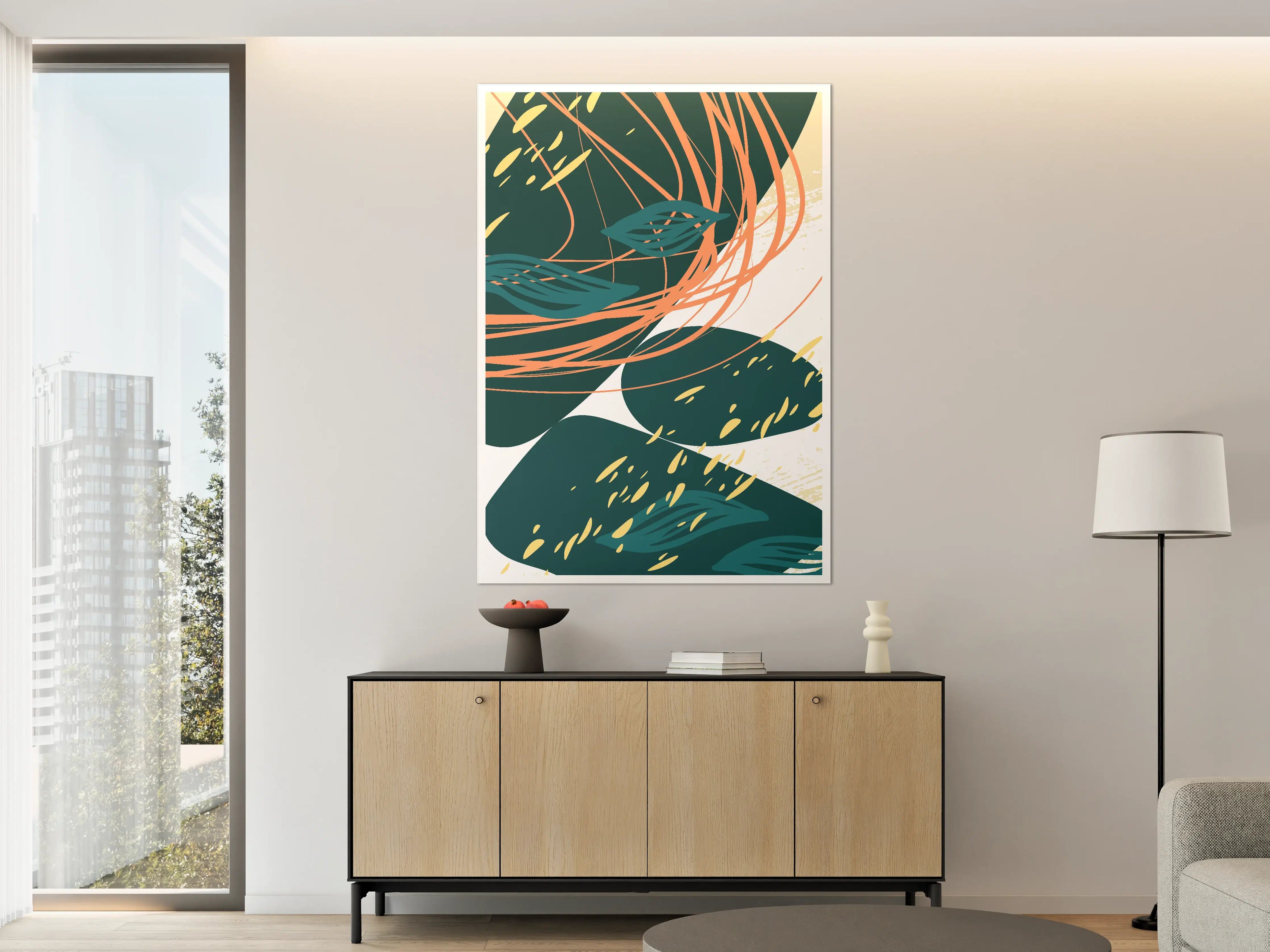 Große Wandbilder - Moderne abstrakte Kunst mit grünen Blättern