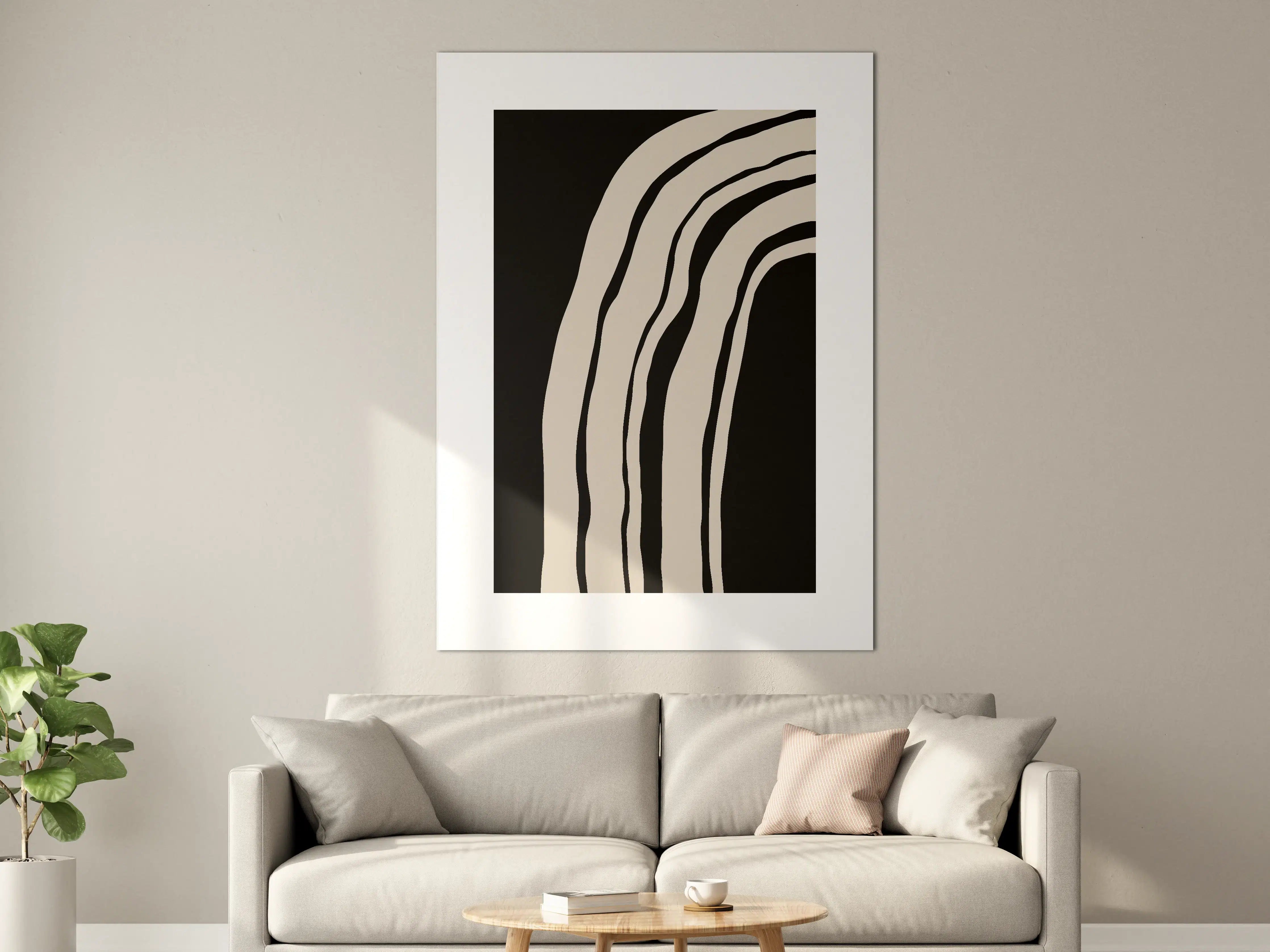 Große Wandbilder - Moderne abstrakte Linien in Beige und Schwarz