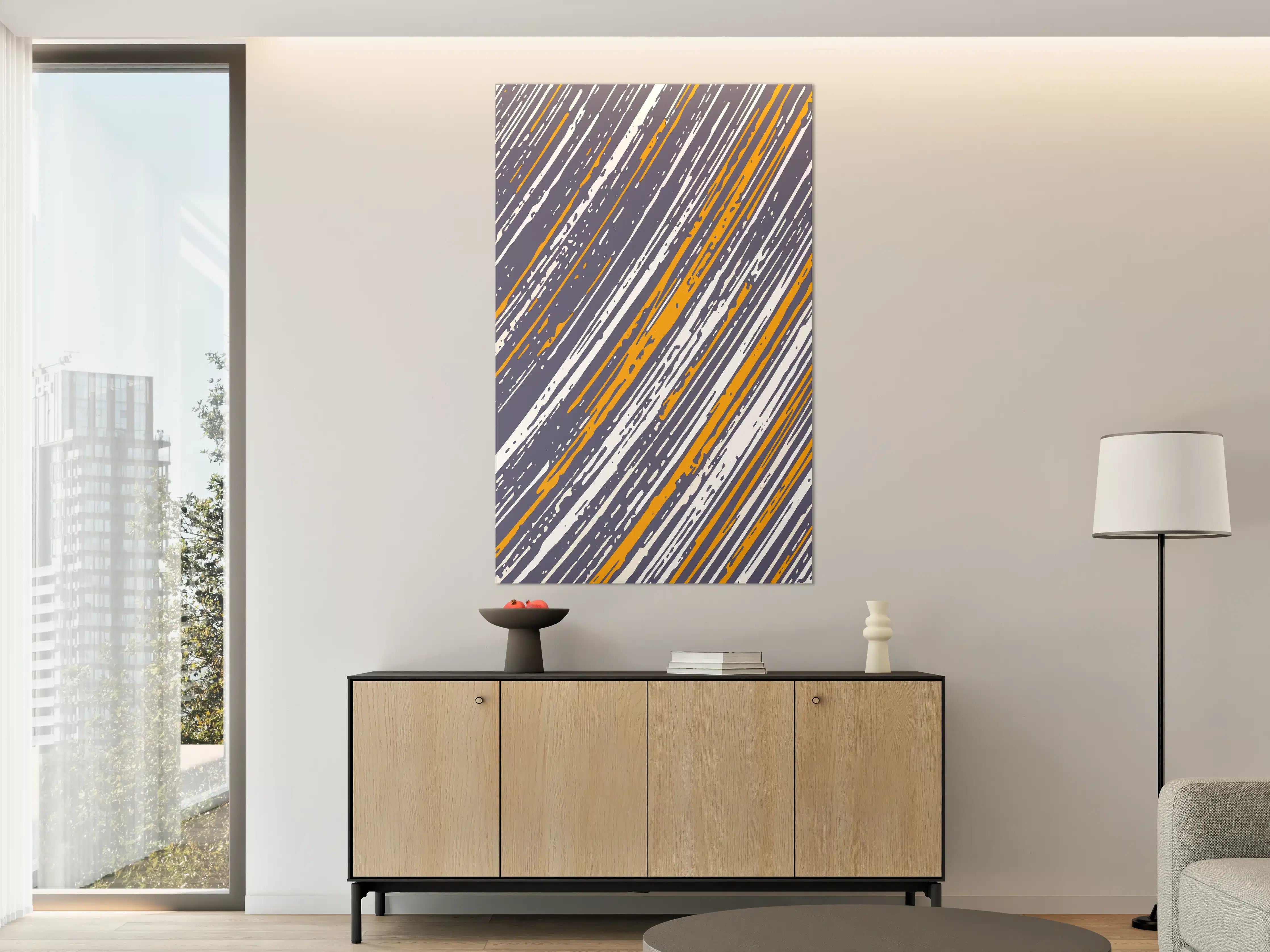 Große Wandbilder - Moderne abstrakte Linienkunst in Grau und Orange