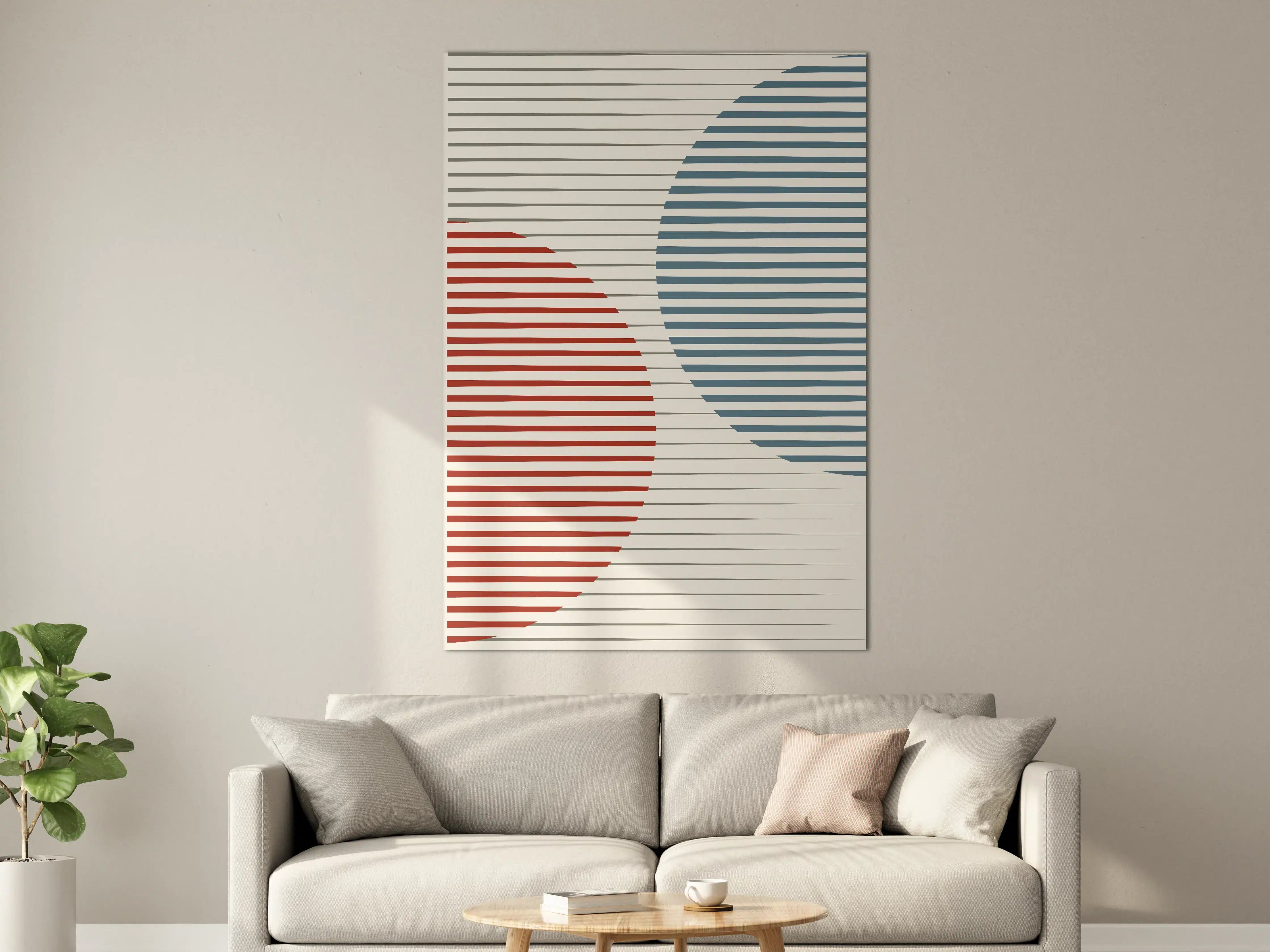 Große Wandbilder - Moderne abstrakte Linienkunst in Rot, Blau und Beige