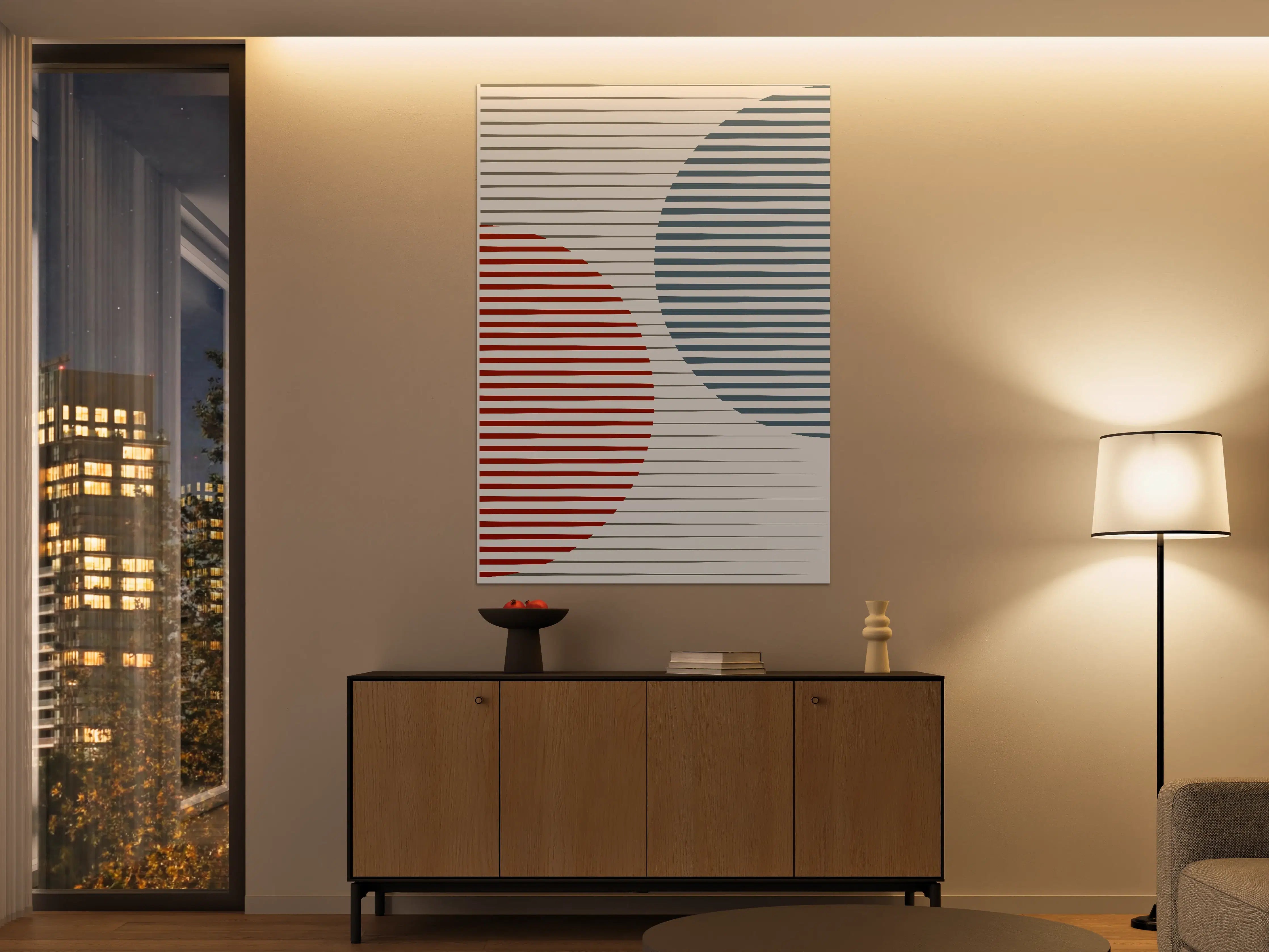 Große Wandbilder - Moderne abstrakte Linienkunst in Rot, Blau und Beige