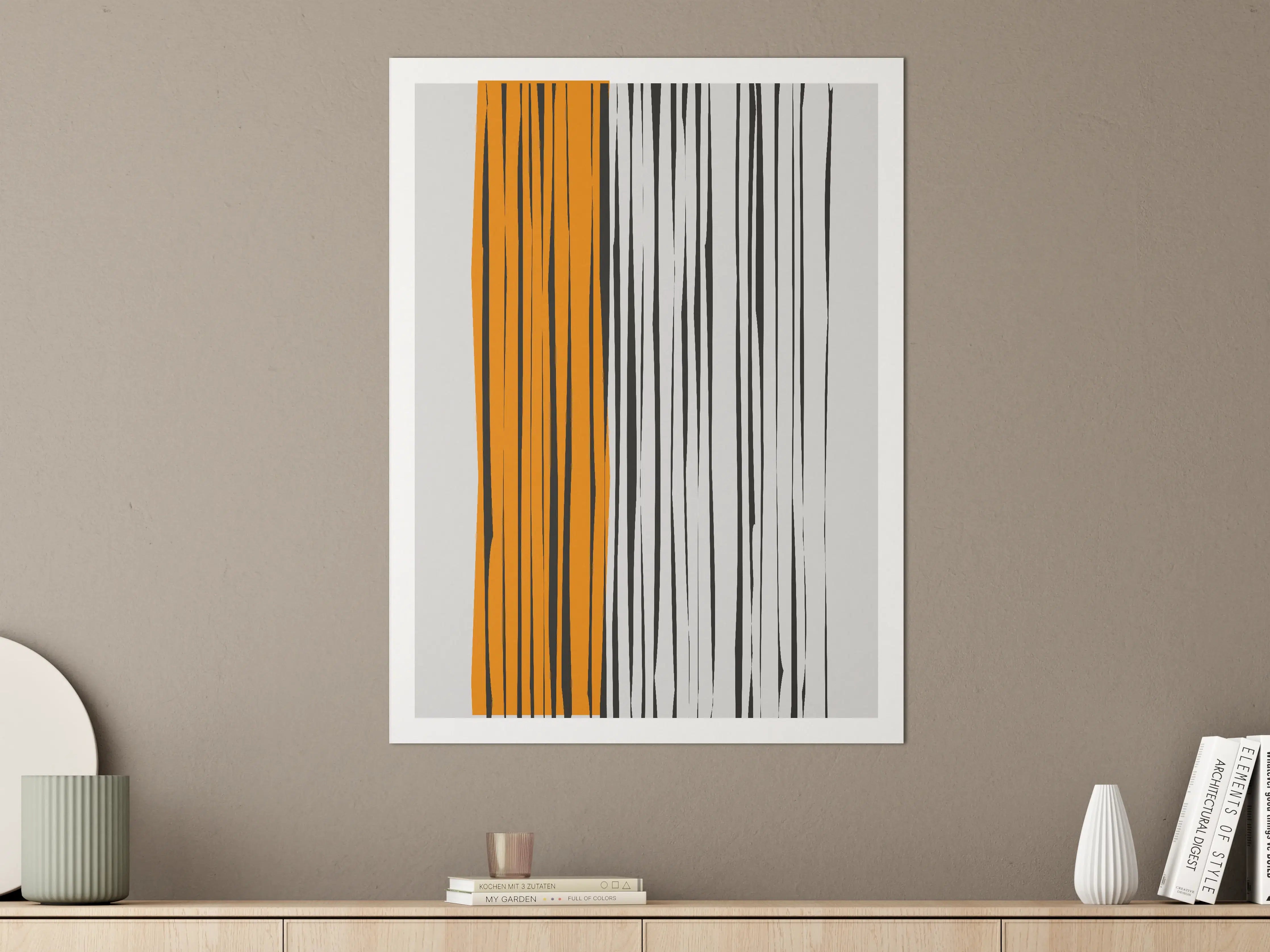 Große Wandbilder - Moderne abstrakte Streifen in Schwarz, Weiß und Orange