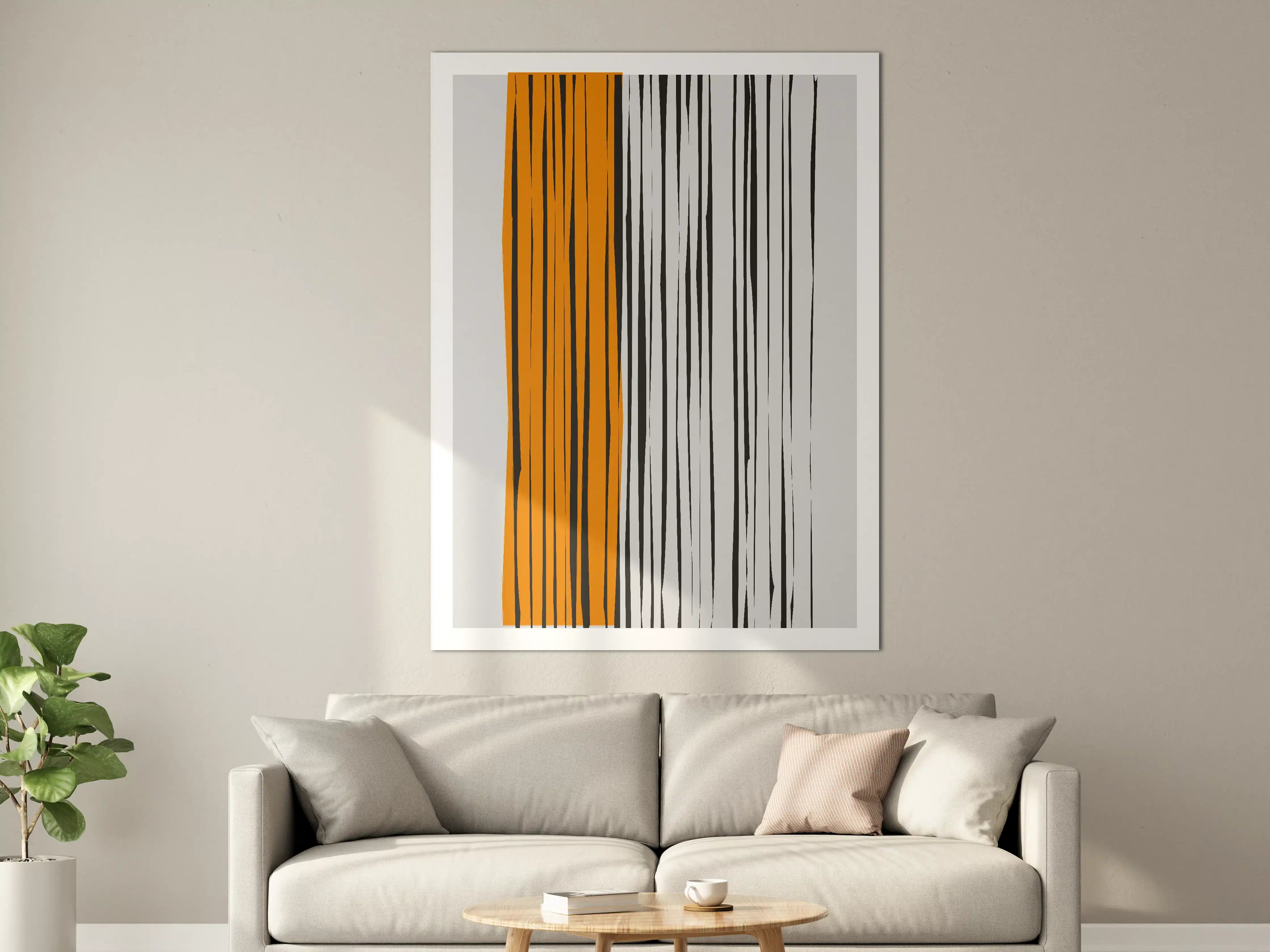 Große Wandbilder - Moderne abstrakte Streifen in Schwarz, Weiß und Orange