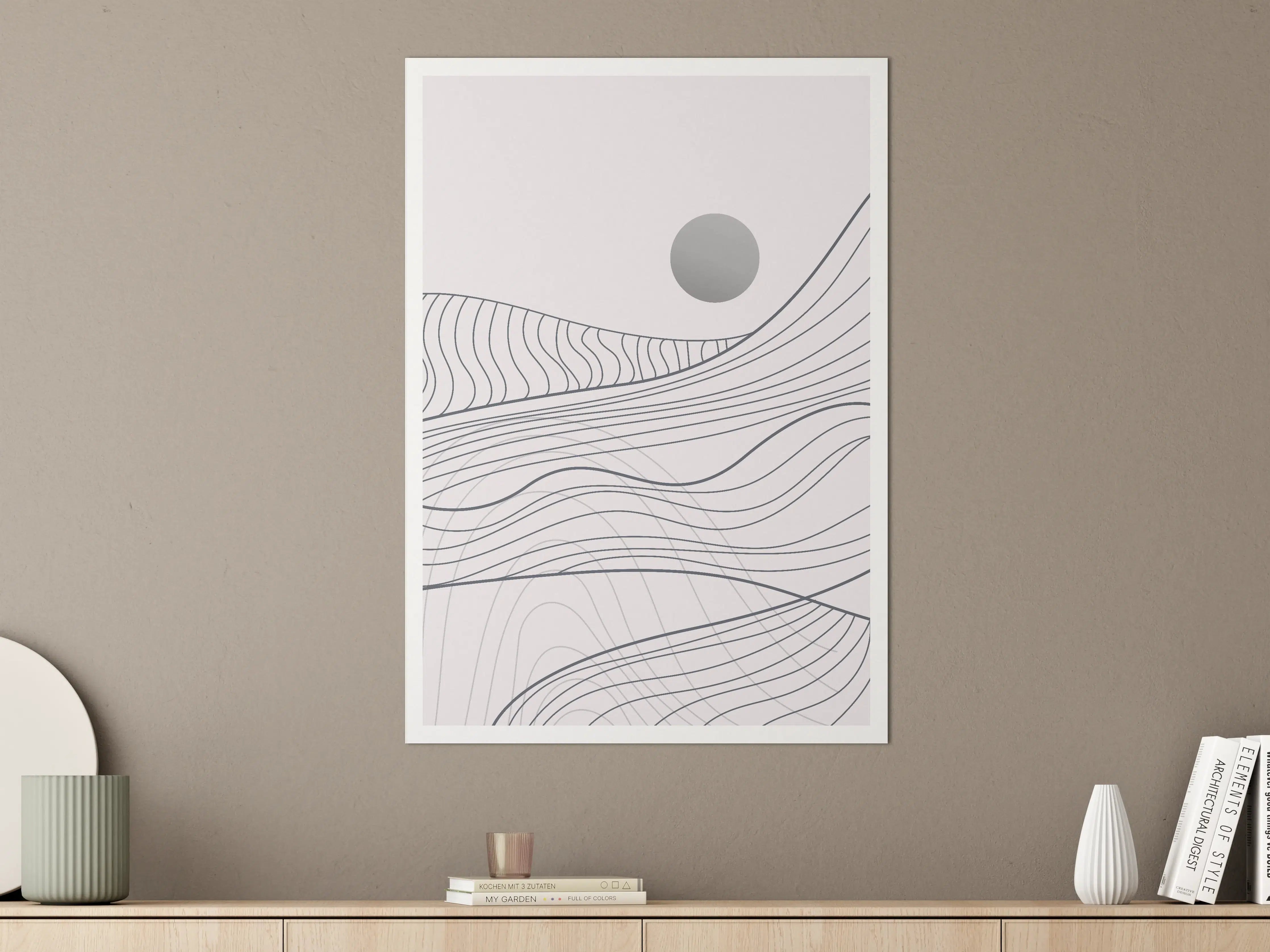 Große Wandbilder - Moderne geomentrische Landschaft in Grau und Weiß
