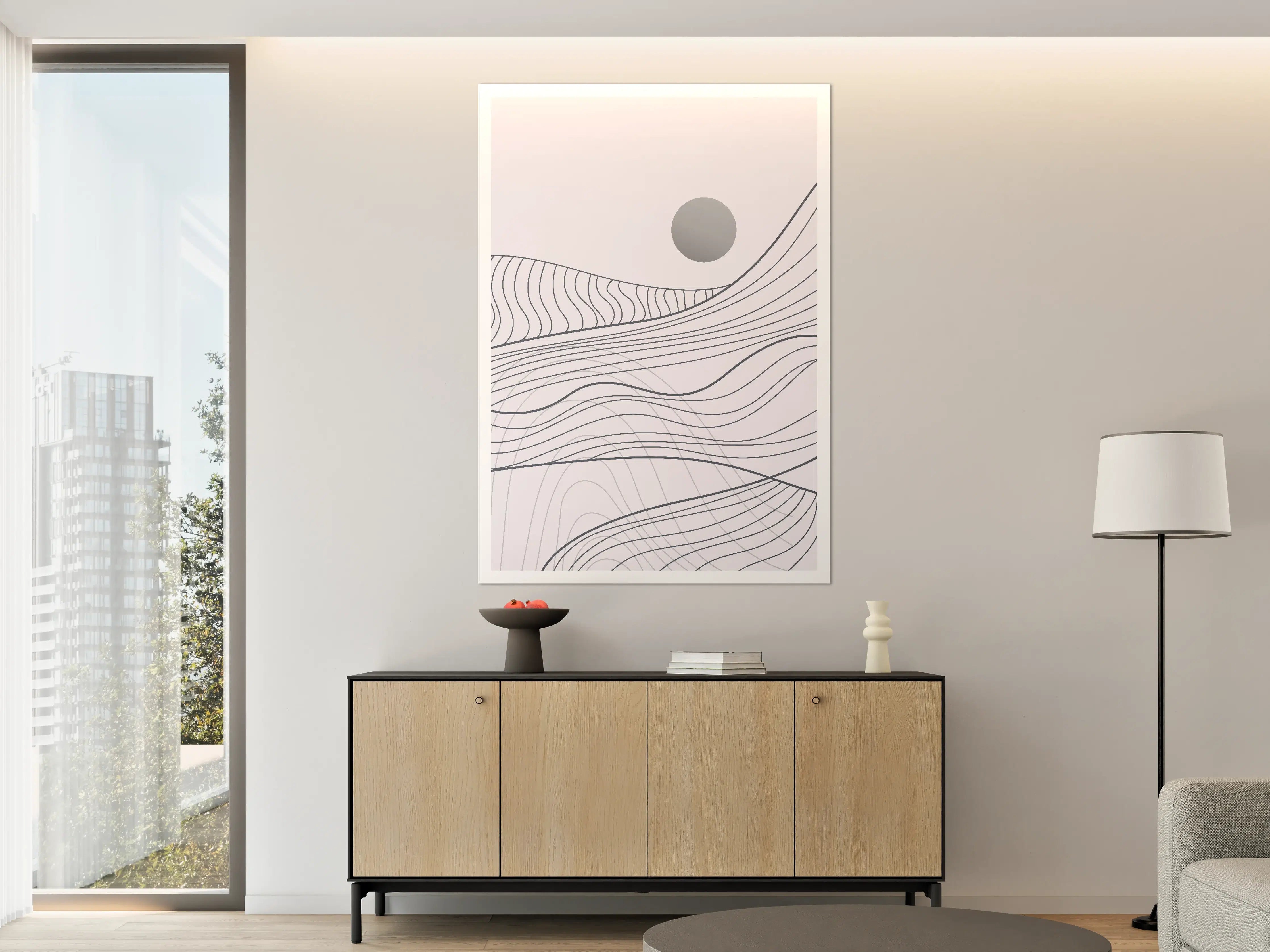 Große Wandbilder - Moderne geomentrische Landschaft in Grau und Weiß