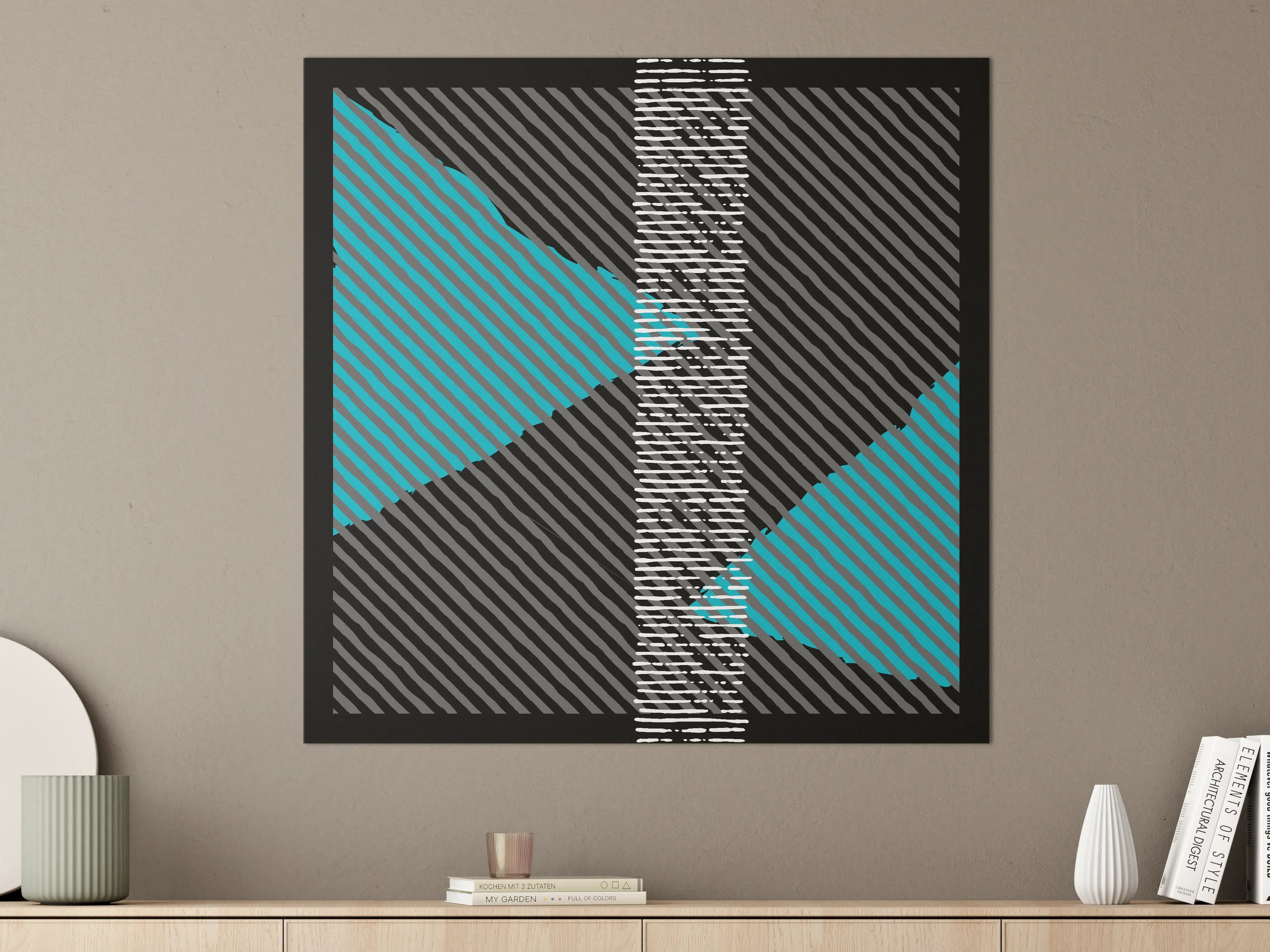 Große Wandbilder - Moderne geometrische Kunst in Schwarz, Grau und Blau