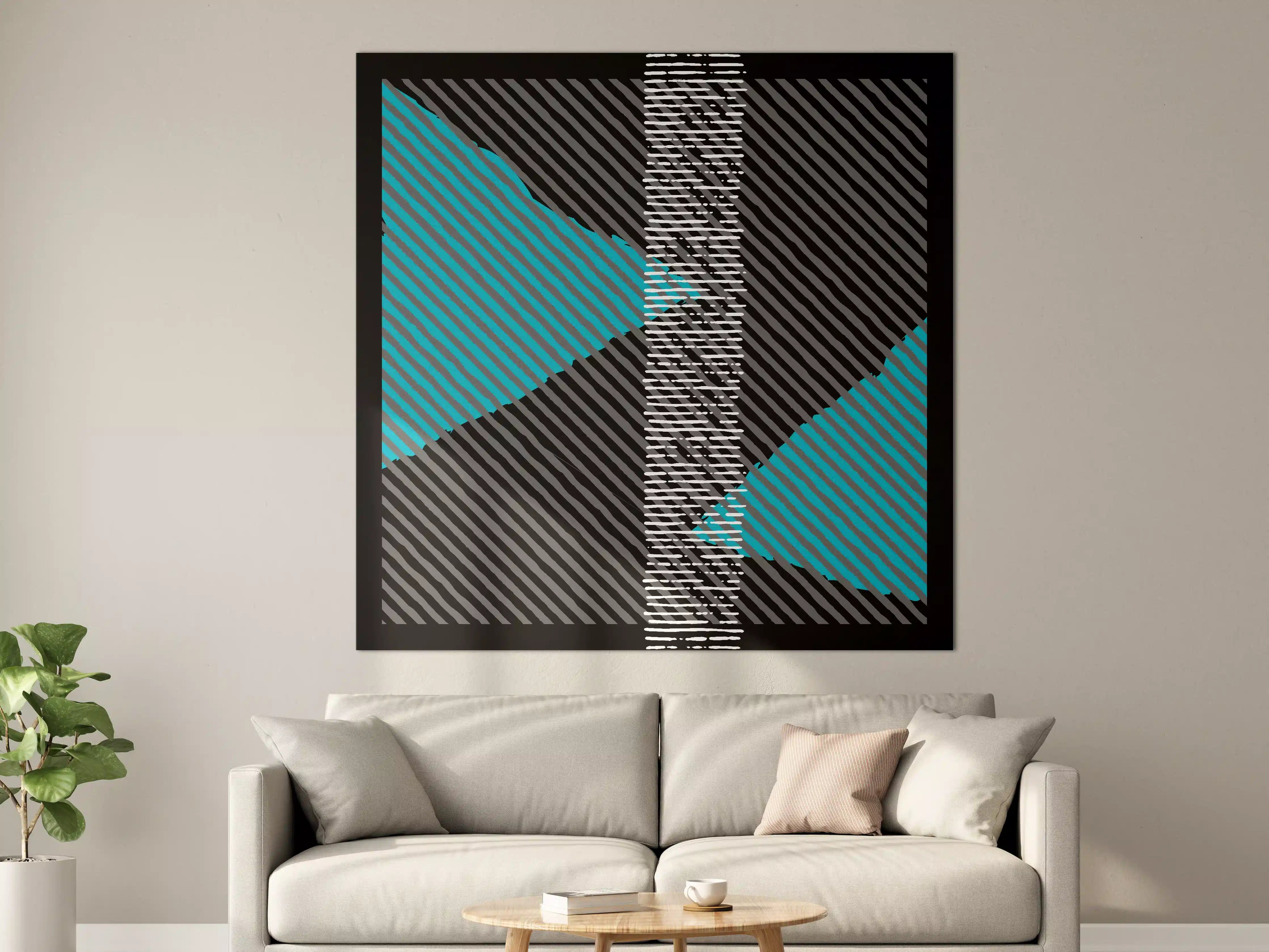 Große Wandbilder - Moderne geometrische Kunst in Schwarz, Grau und Blau