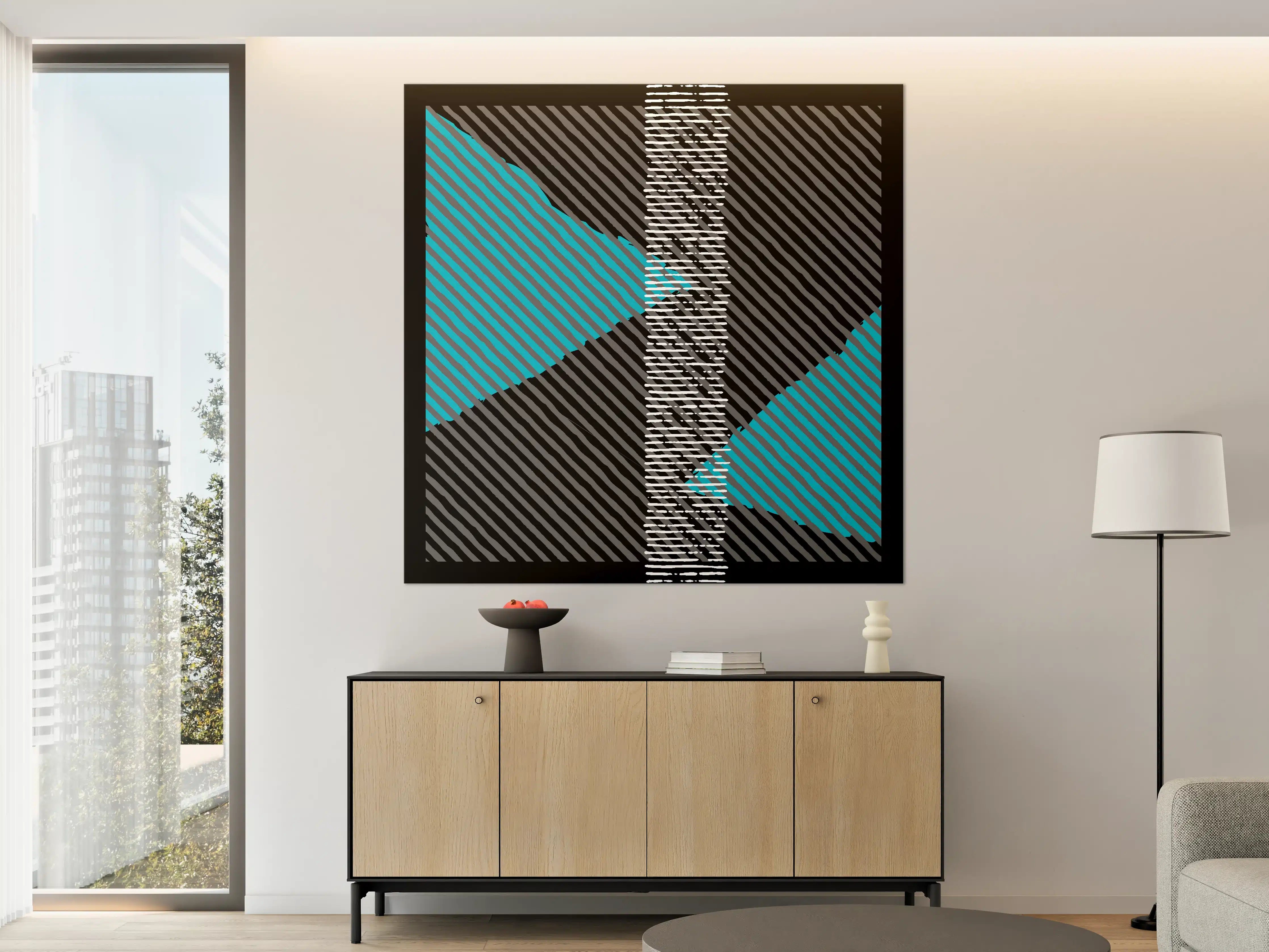 Große Wandbilder - Moderne geometrische Kunst in Schwarz, Grau und Blau