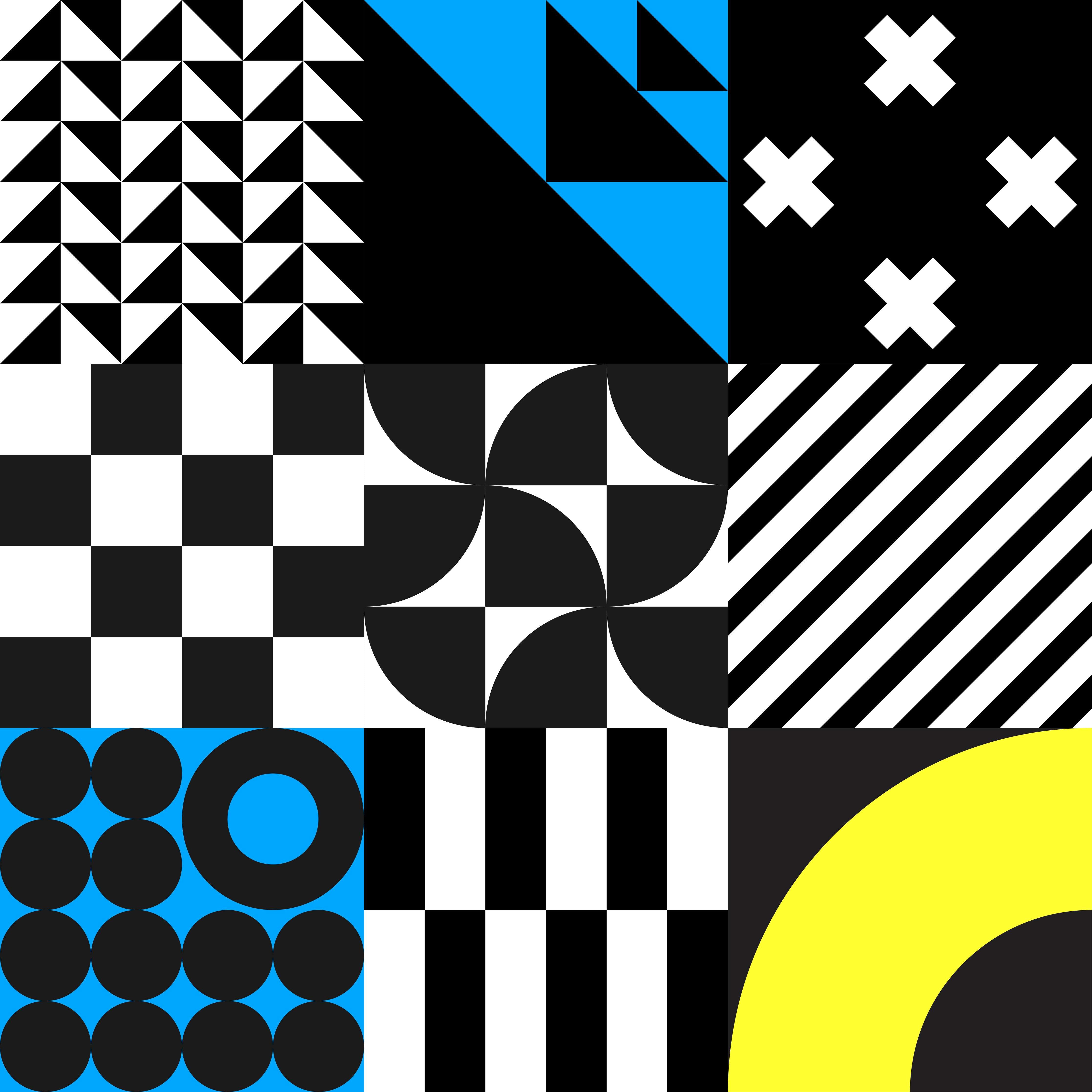 Große Wandbilder-Moderne geometrische Kunst in Schwarz, Weiß, Blau und Gelb