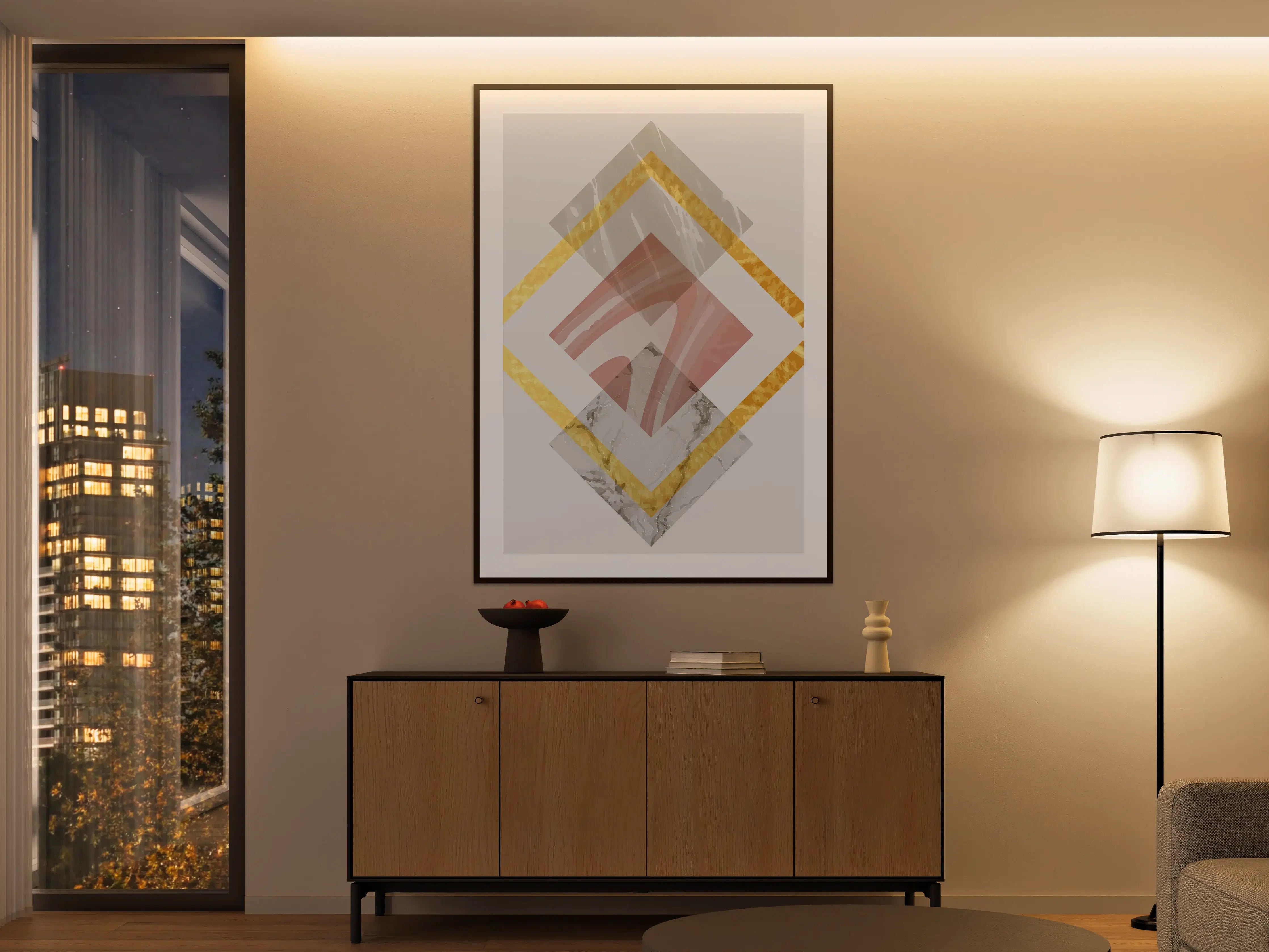 Große Wandbilder - Moderne geometrische Kunst mit Goldakzenten