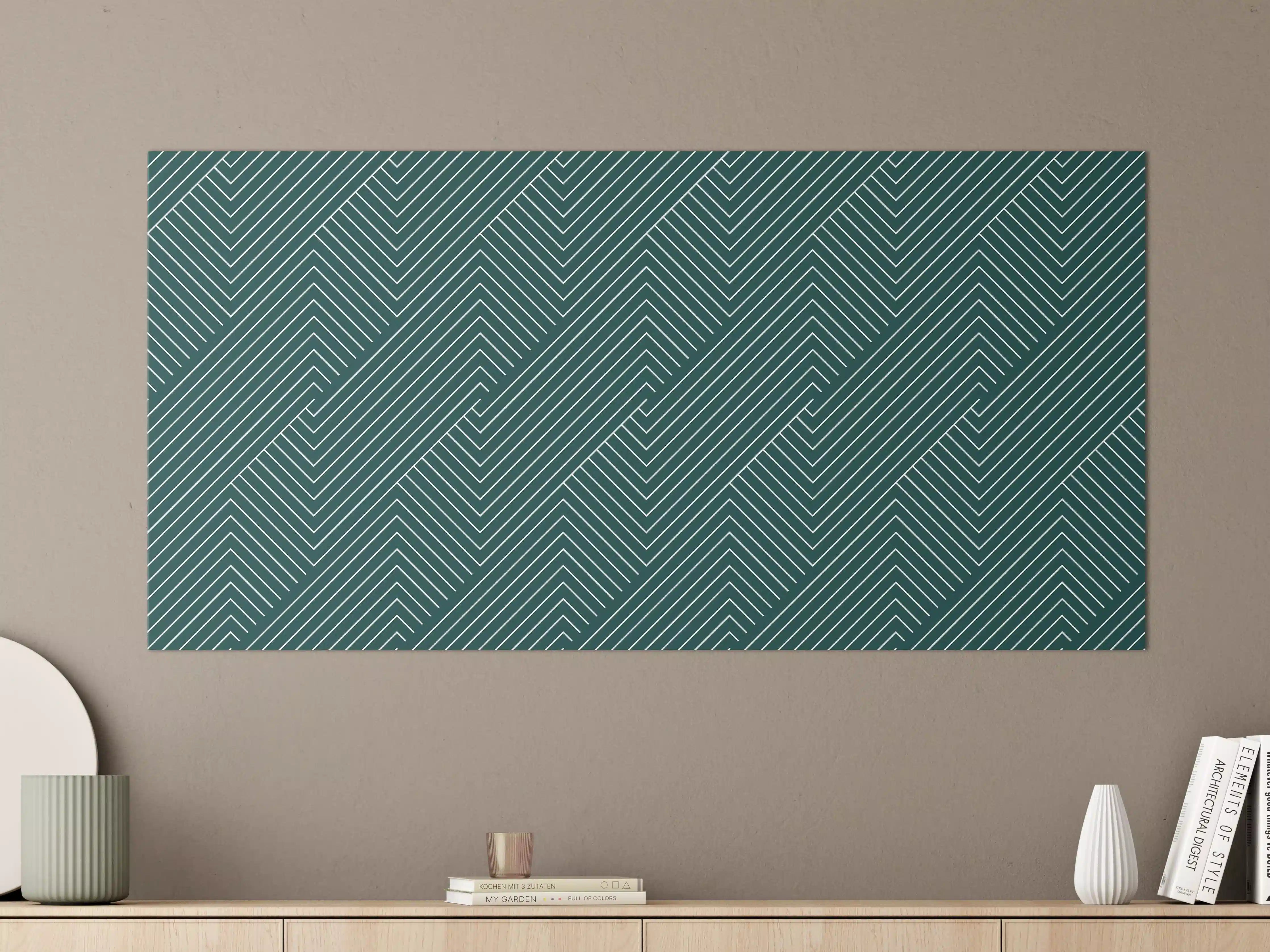 Große Wandbilder - Moderne geometrische Linienmuster in Dunkelgrün