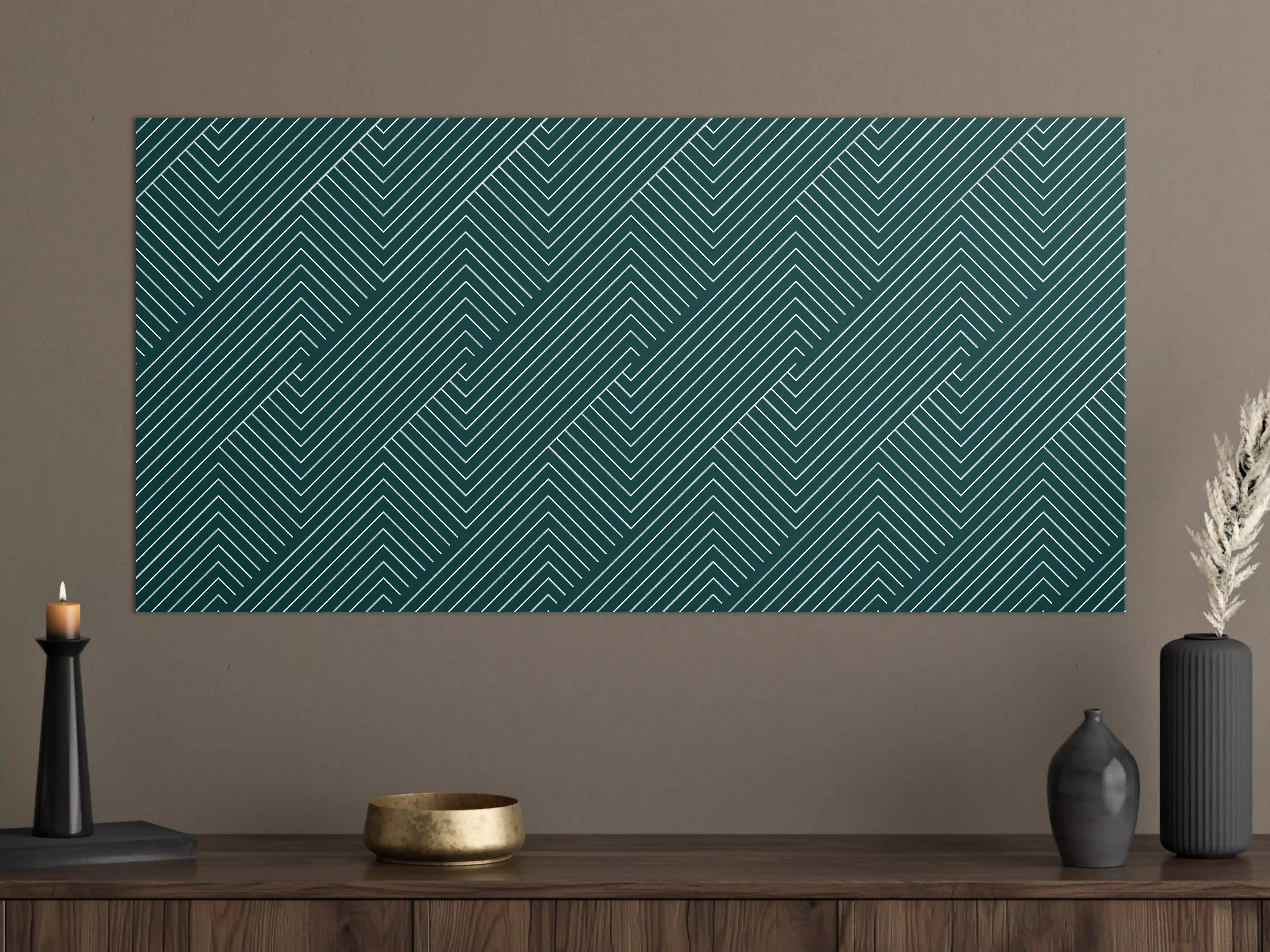 Große Wandbilder - Moderne geometrische Linienmuster in Dunkelgrün