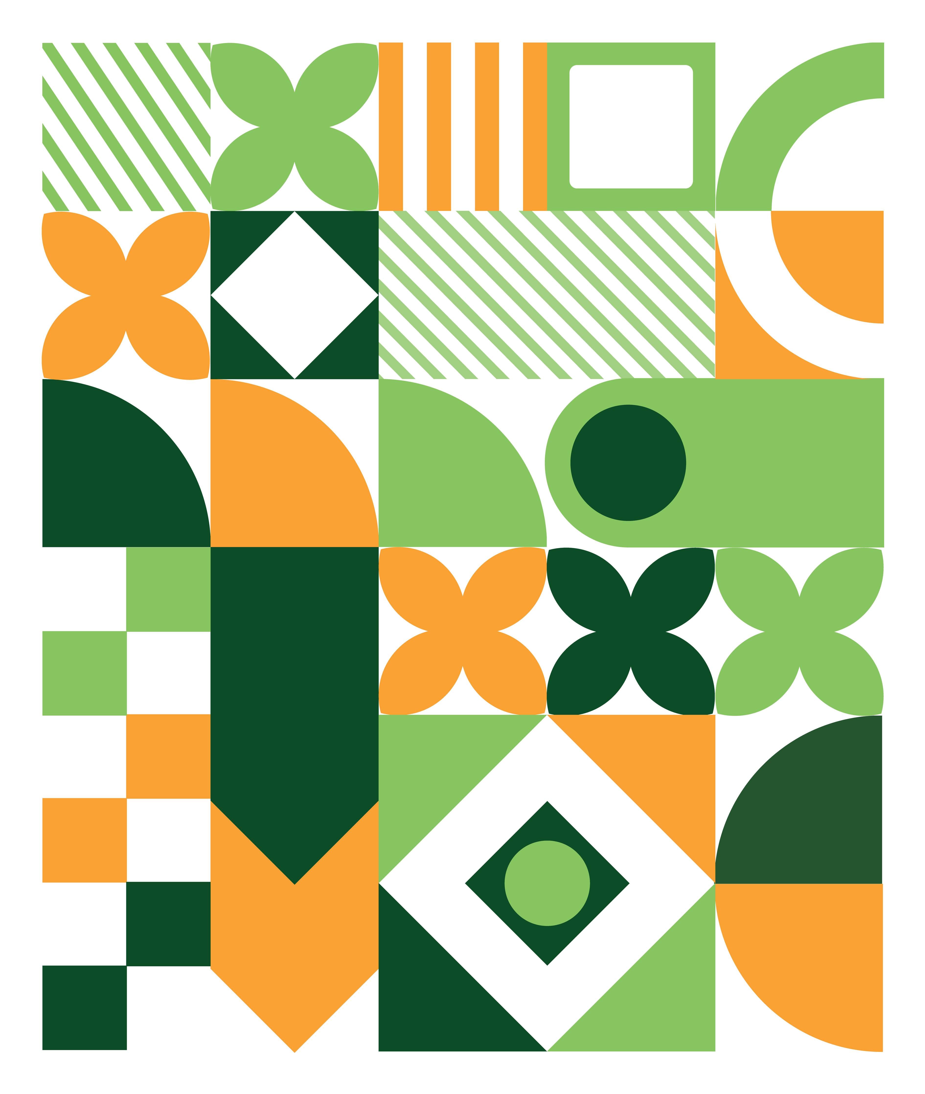 Große Wandbilder-Moderne geometrische Muster in Grün, Orange und Dunkelgrün