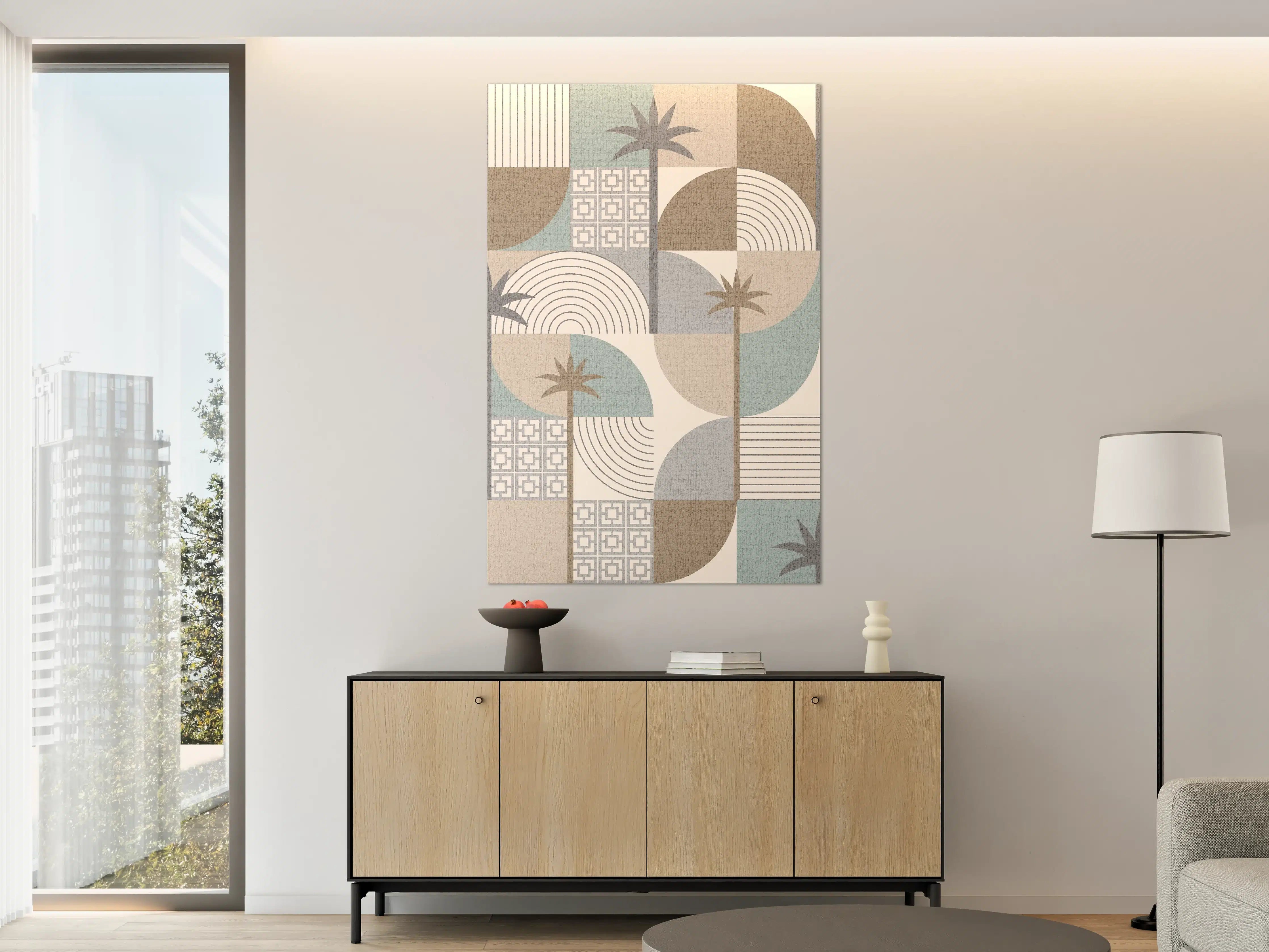 Große Wandbilder - Moderne geometrische Palme in sanften Tönen