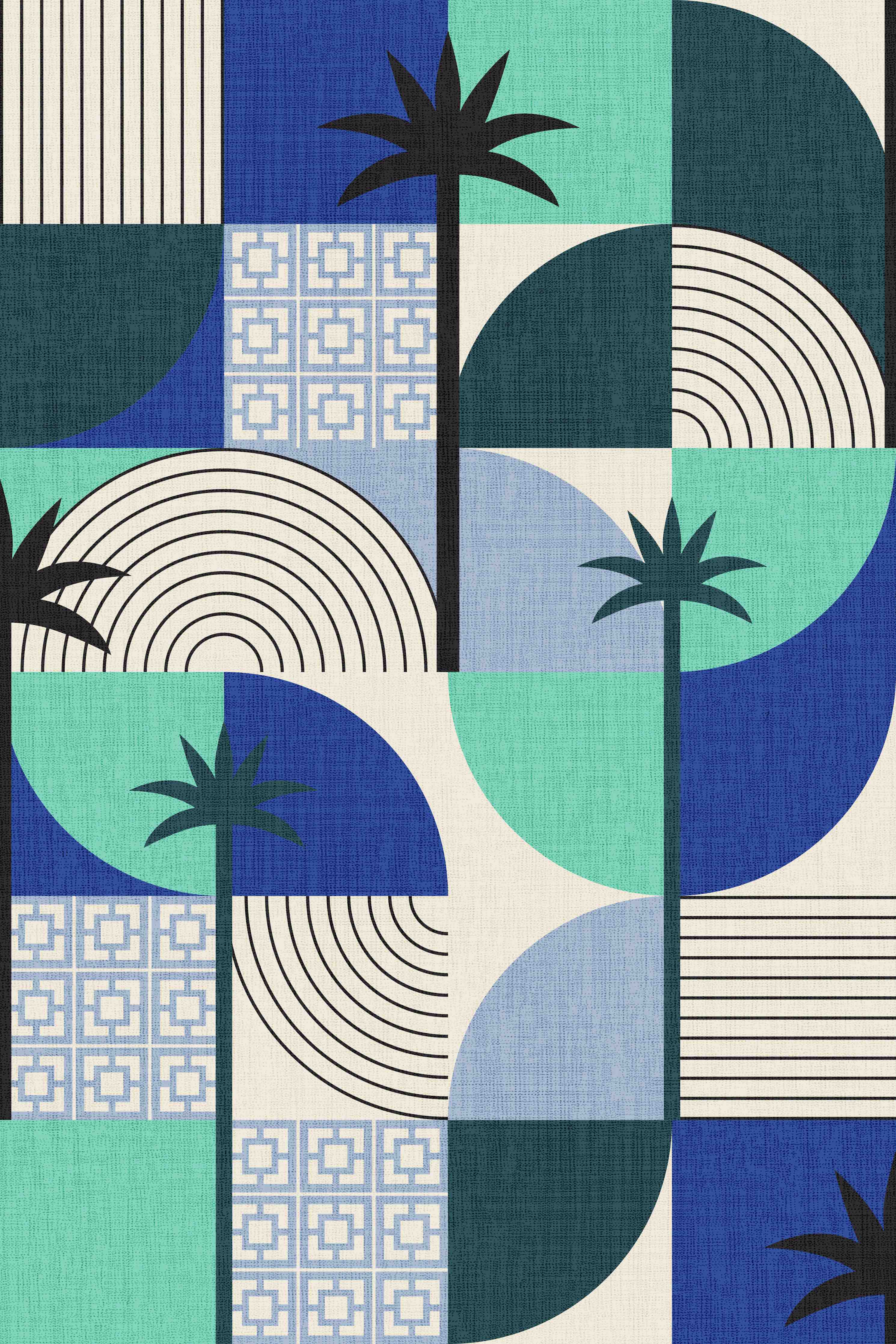 Große Wandbilder-Moderne geometrische Palmen-Wandkunst in Blau und Grün