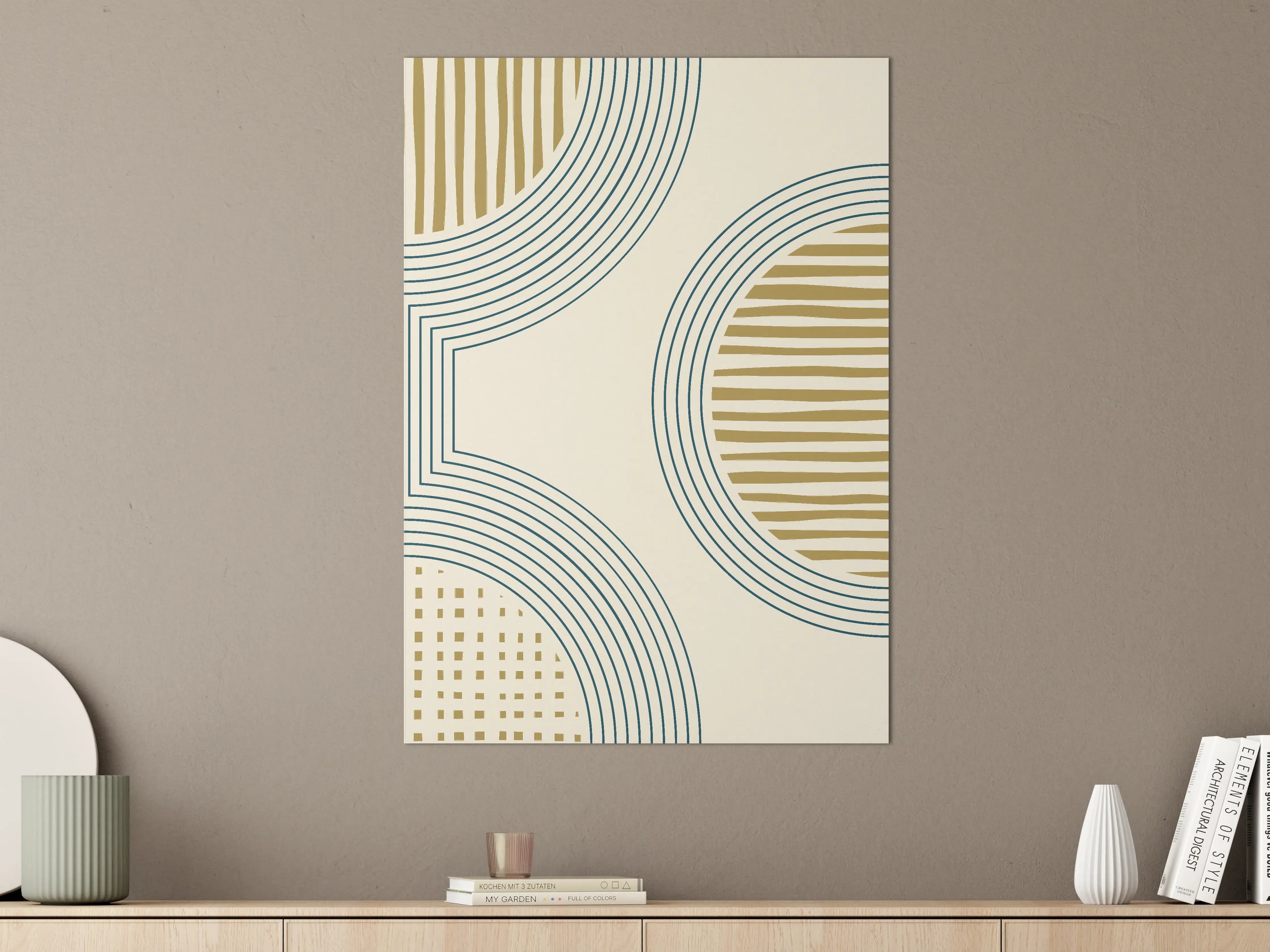 Große Wandbilder - Moderne geometrische Wandgestaltung in Beige und Blau