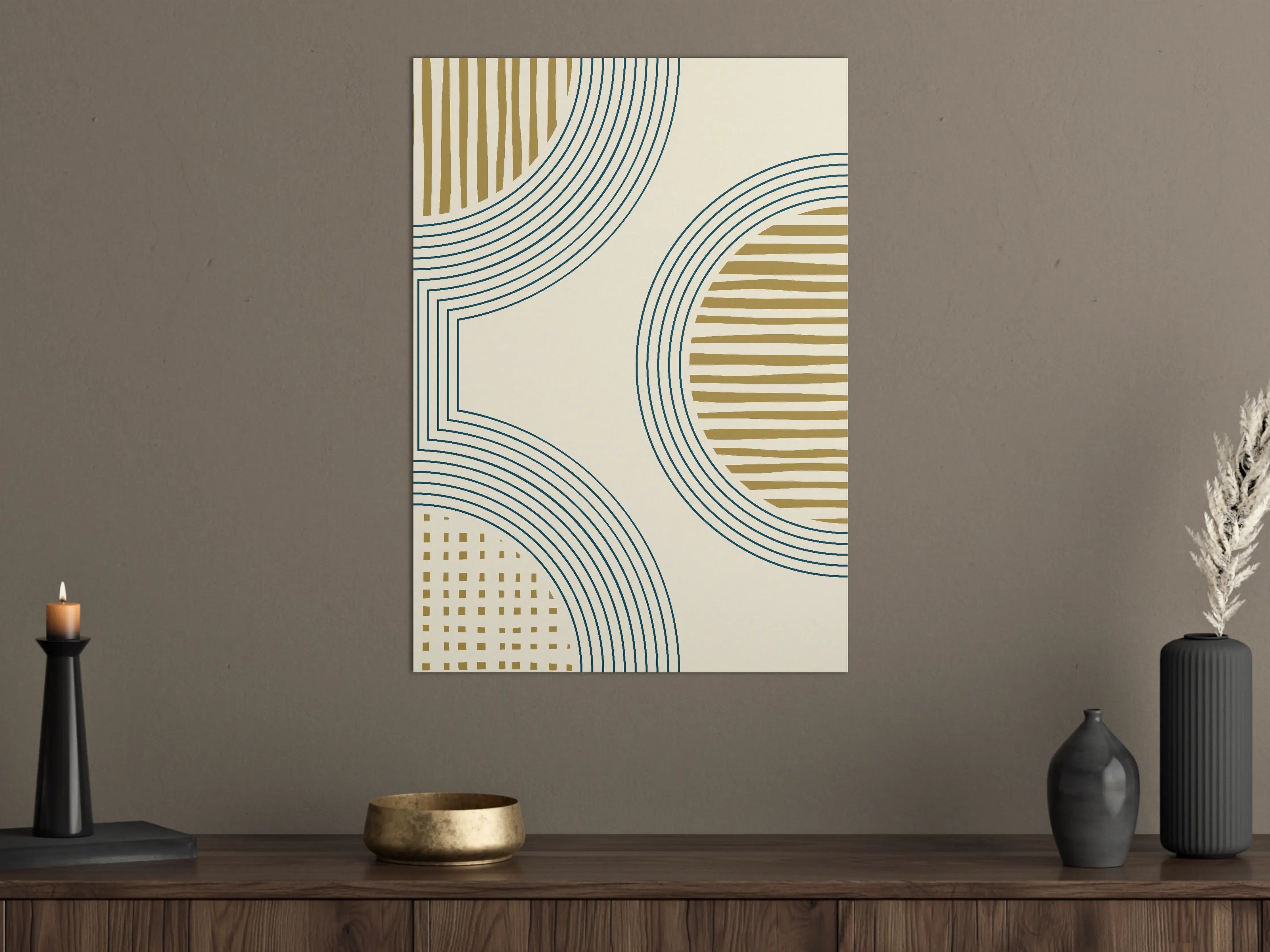 Große Wandbilder - Moderne geometrische Wandgestaltung in Beige und Blau