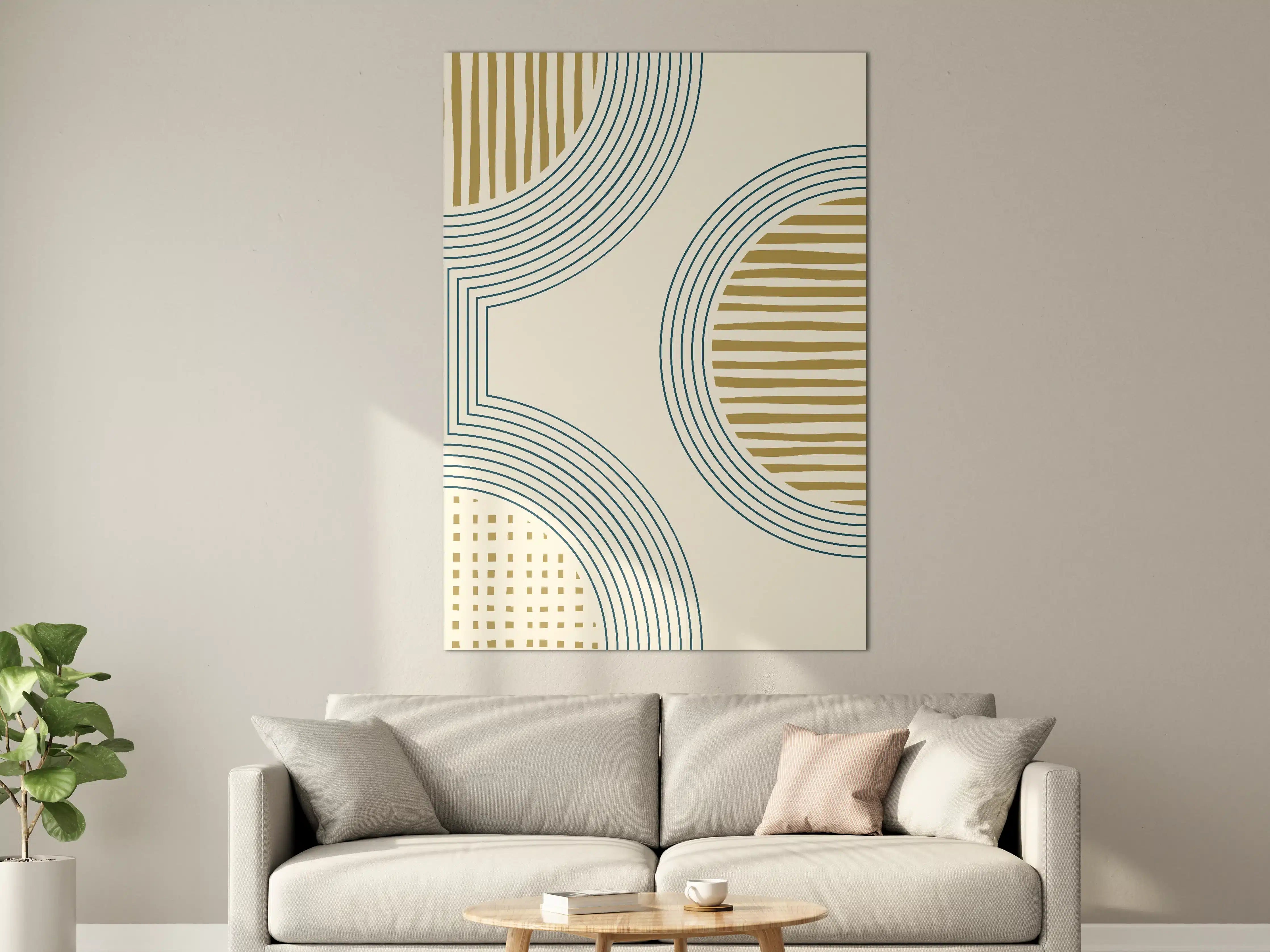 Große Wandbilder - Moderne geometrische Wandgestaltung in Beige und Blau