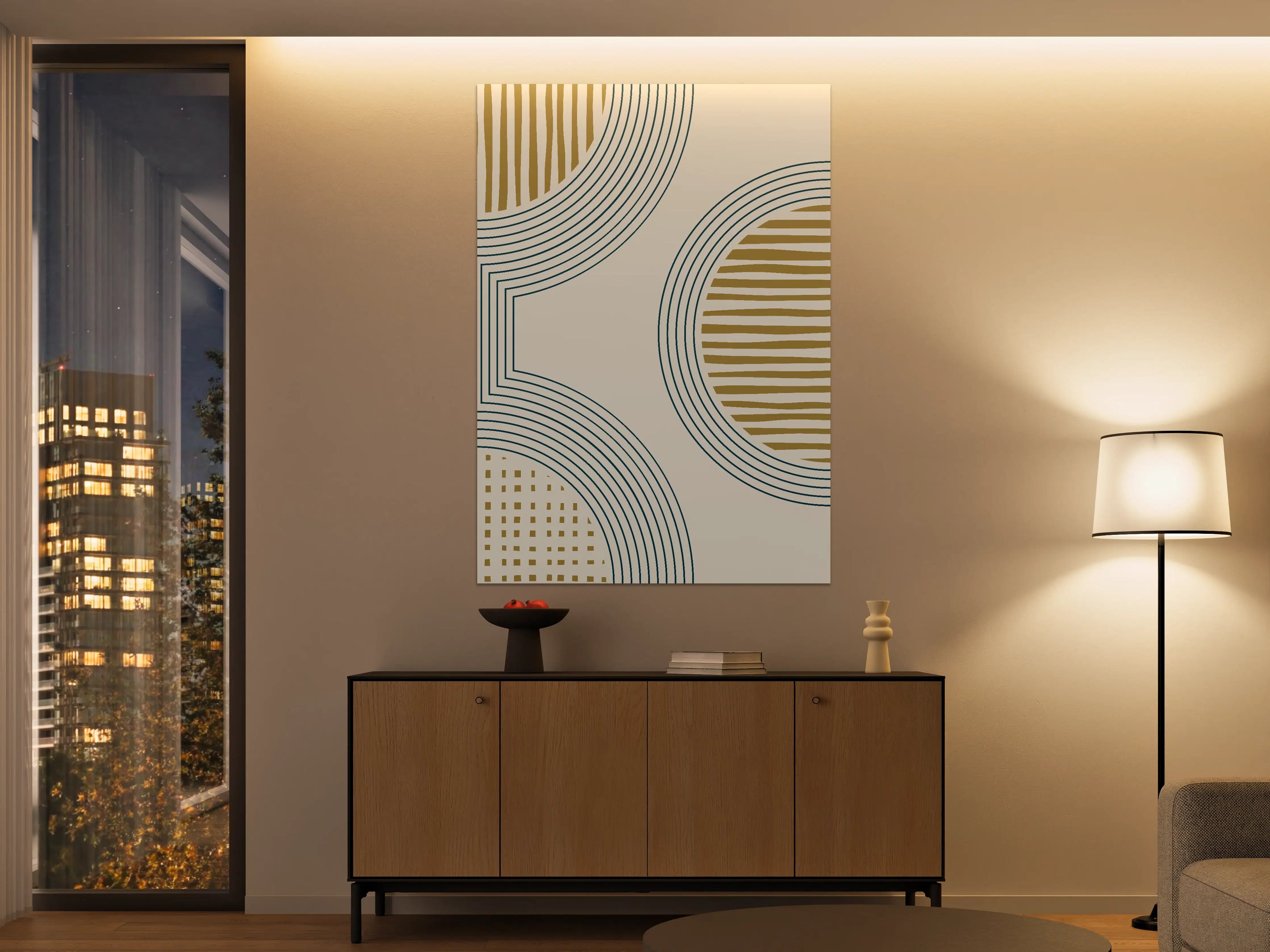 Große Wandbilder - Moderne geometrische Wandgestaltung in Beige und Blau