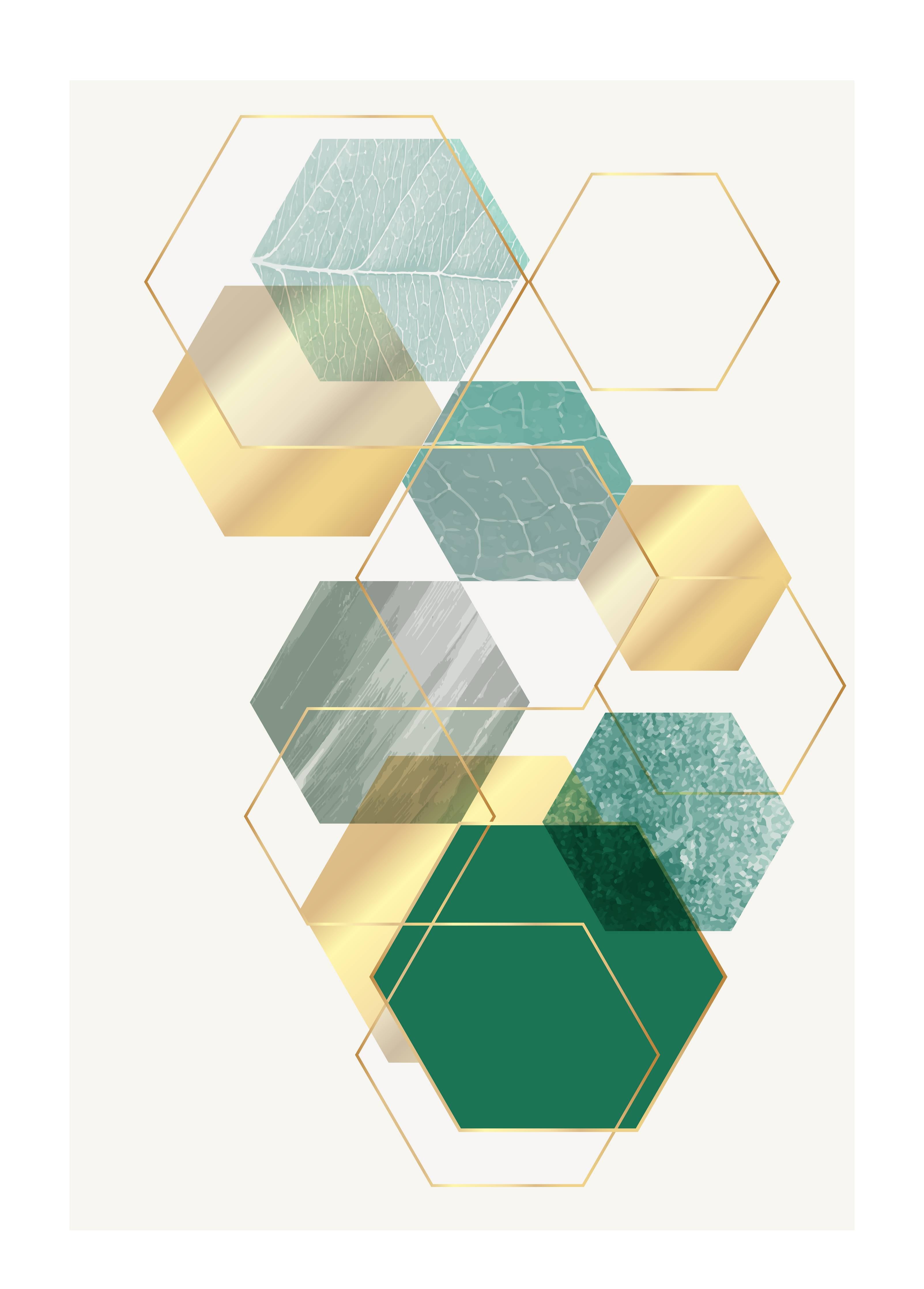 Große Wandbilder-Moderne geometrische Wandgestaltung in Grün und Gold