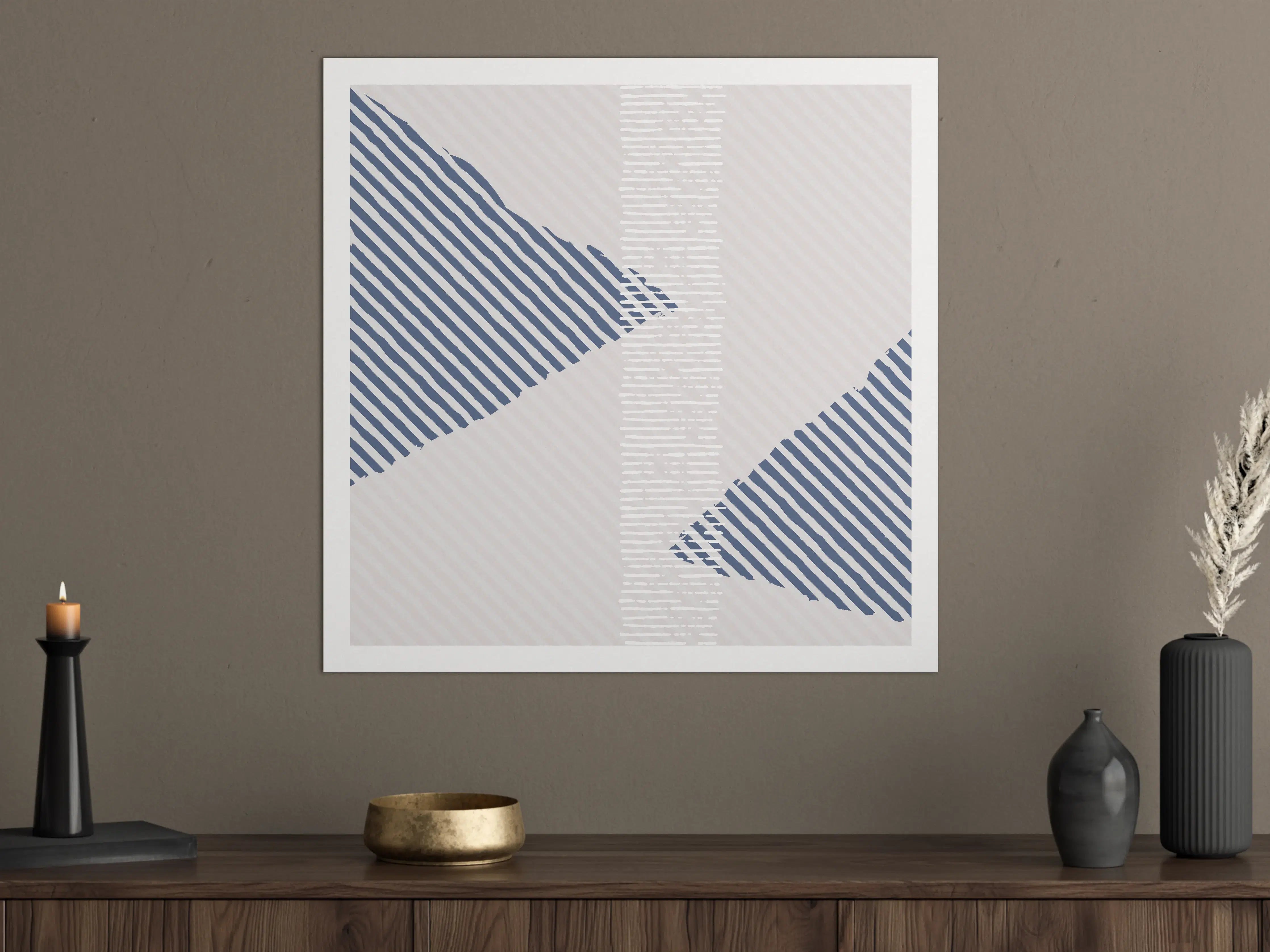Große Wandbilder - Moderne geometrische Wandkunst in Blau und Grau