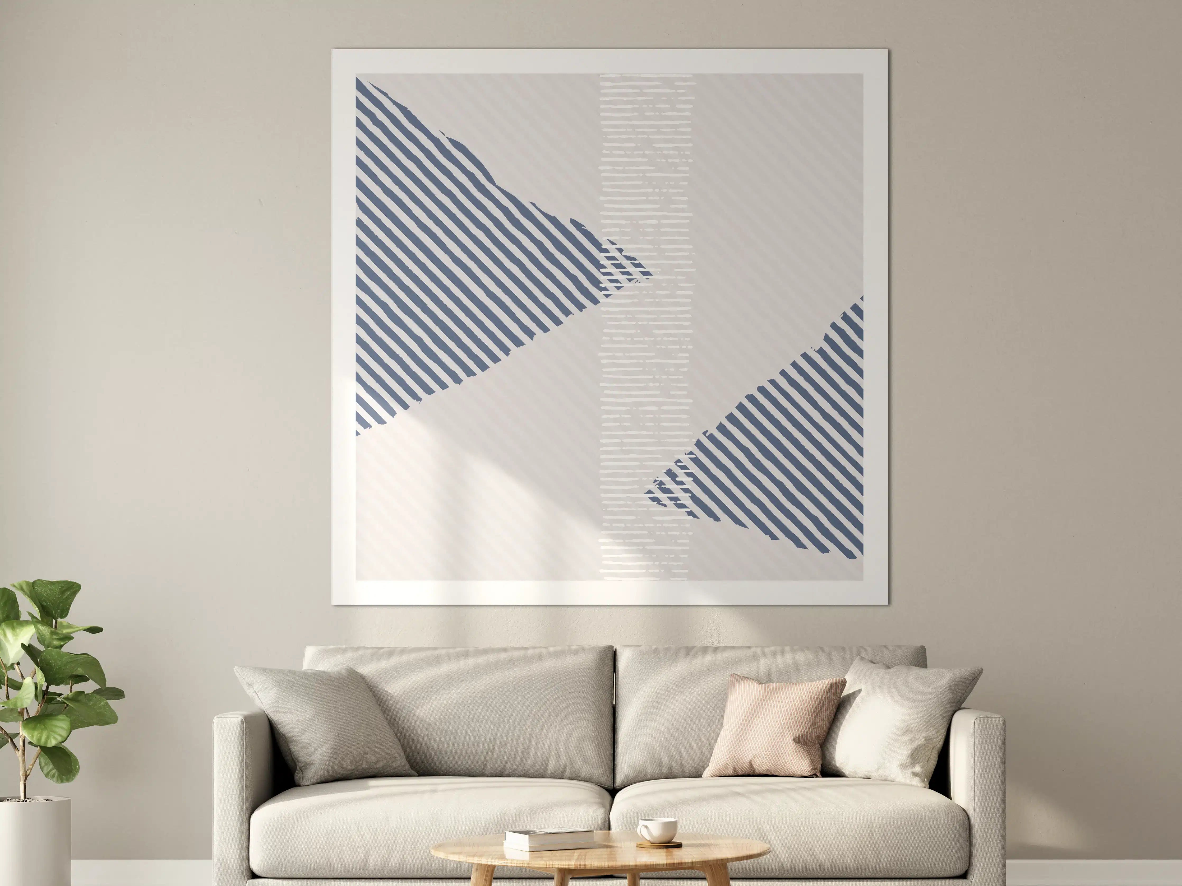 Große Wandbilder - Moderne geometrische Wandkunst in Blau und Grau