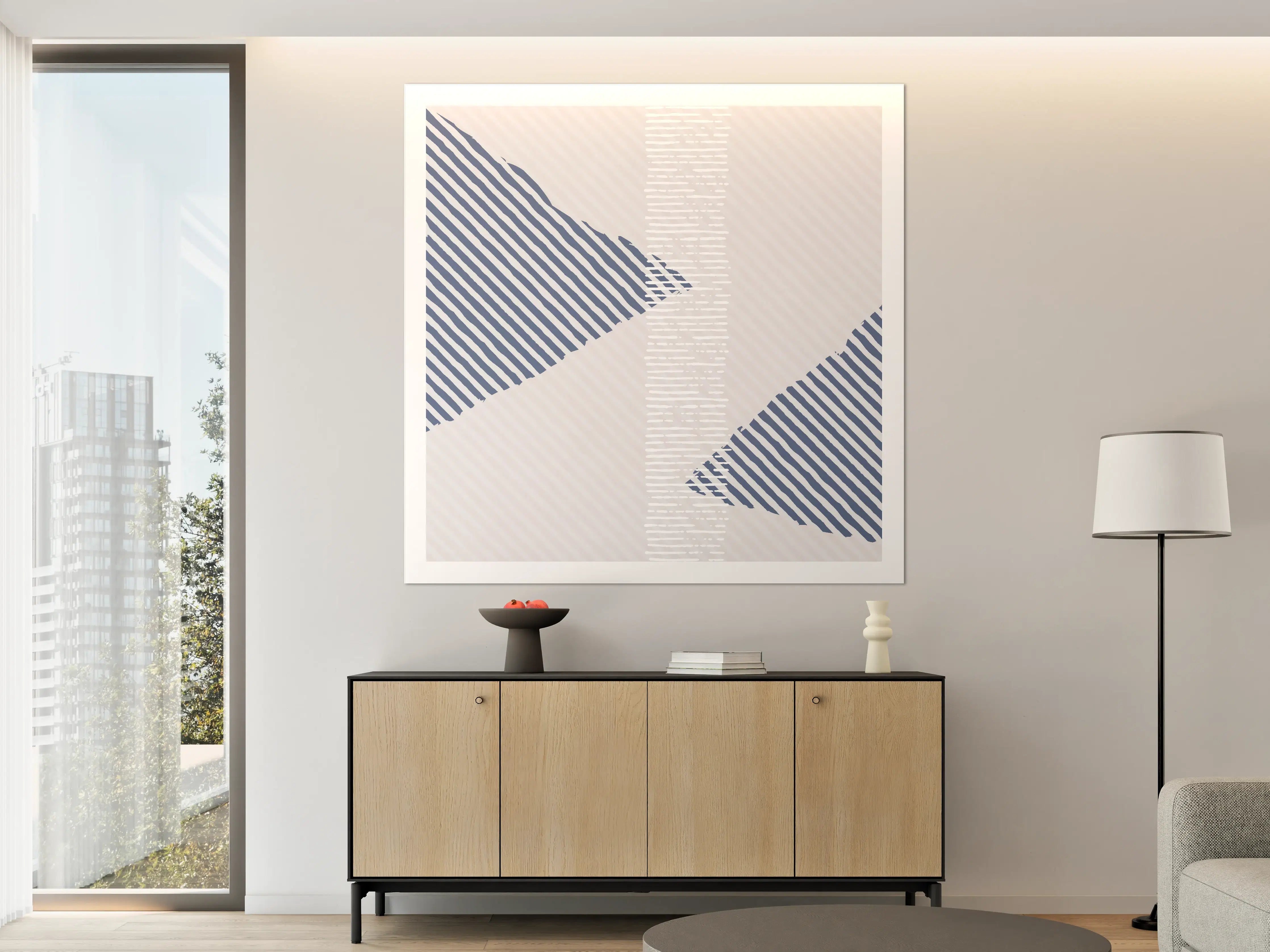 Große Wandbilder - Moderne geometrische Wandkunst in Blau und Grau