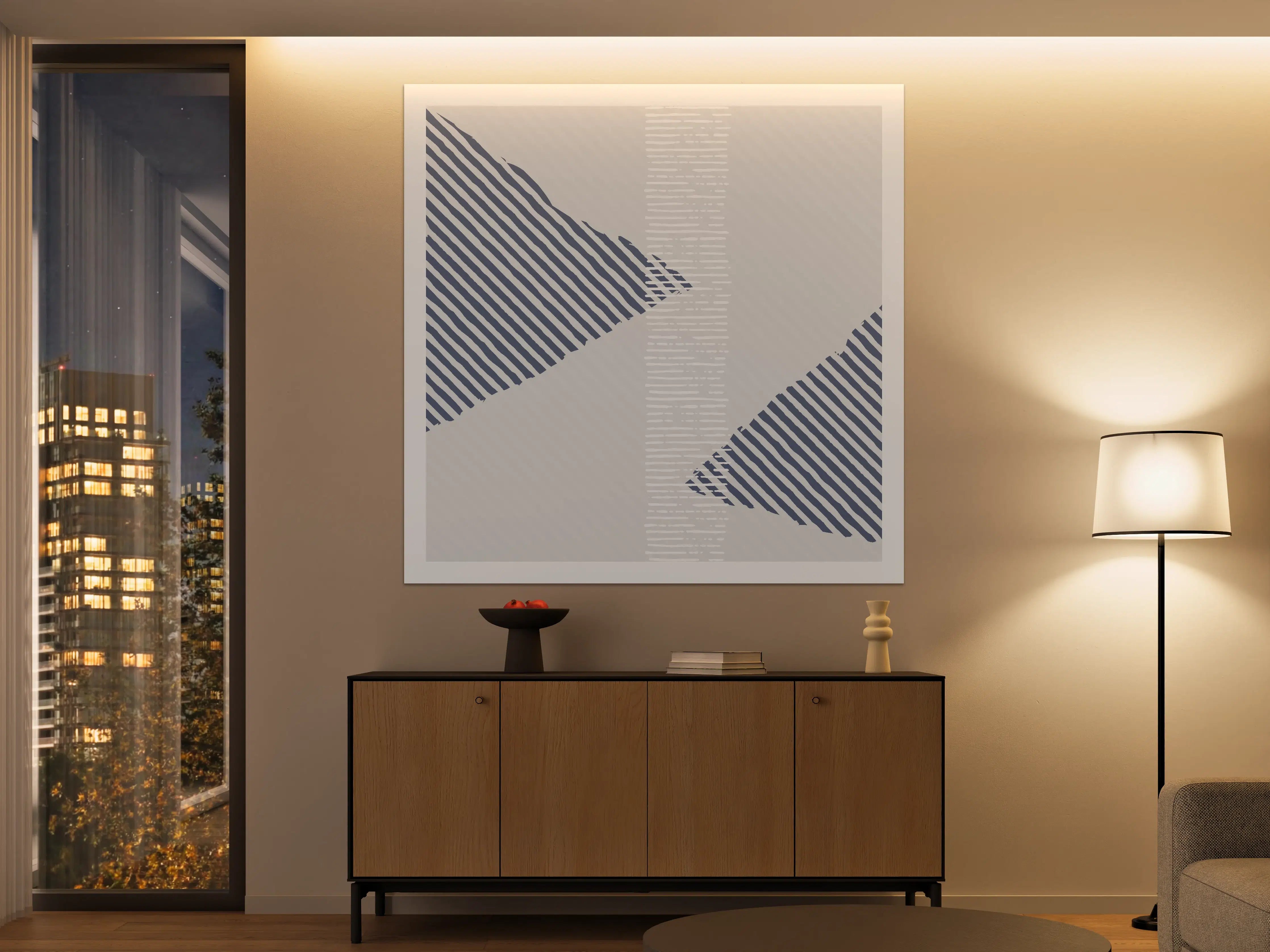 Große Wandbilder - Moderne geometrische Wandkunst in Blau und Grau