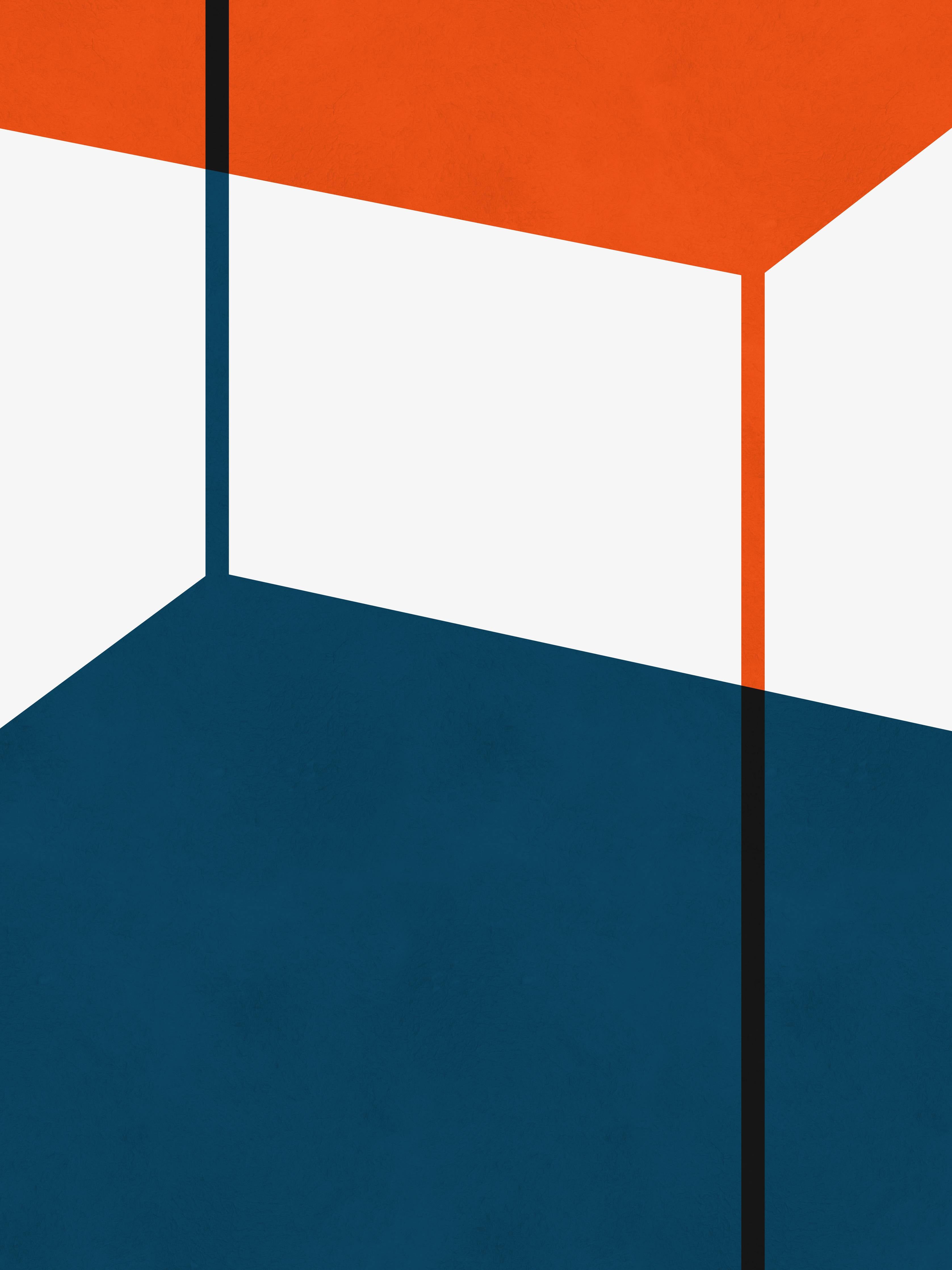 Große Wandbilder-Moderne geometrische Wandkunst in Blau und Orange