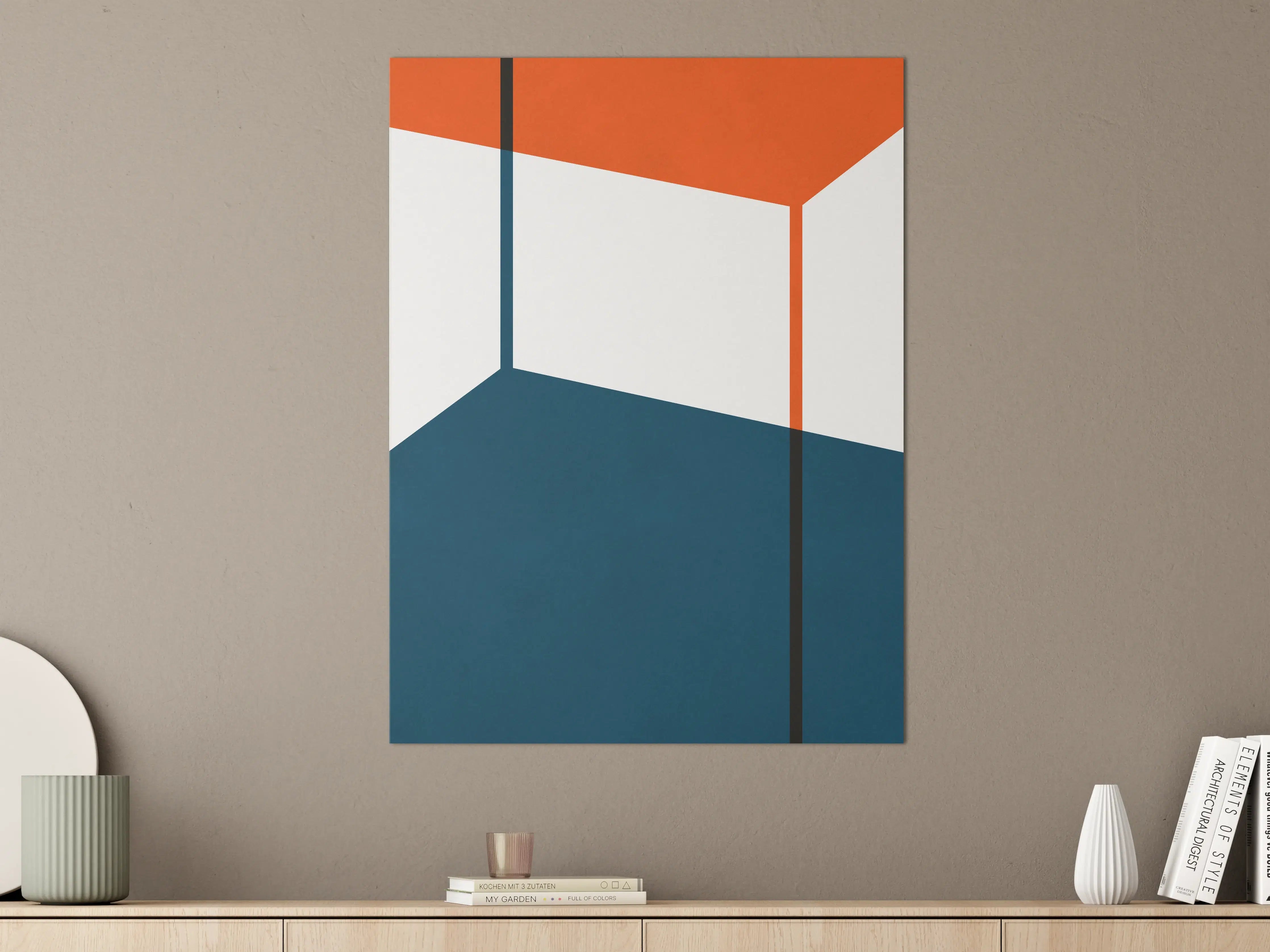 Große Wandbilder - Moderne geometrische Wandkunst in Blau und Orange
