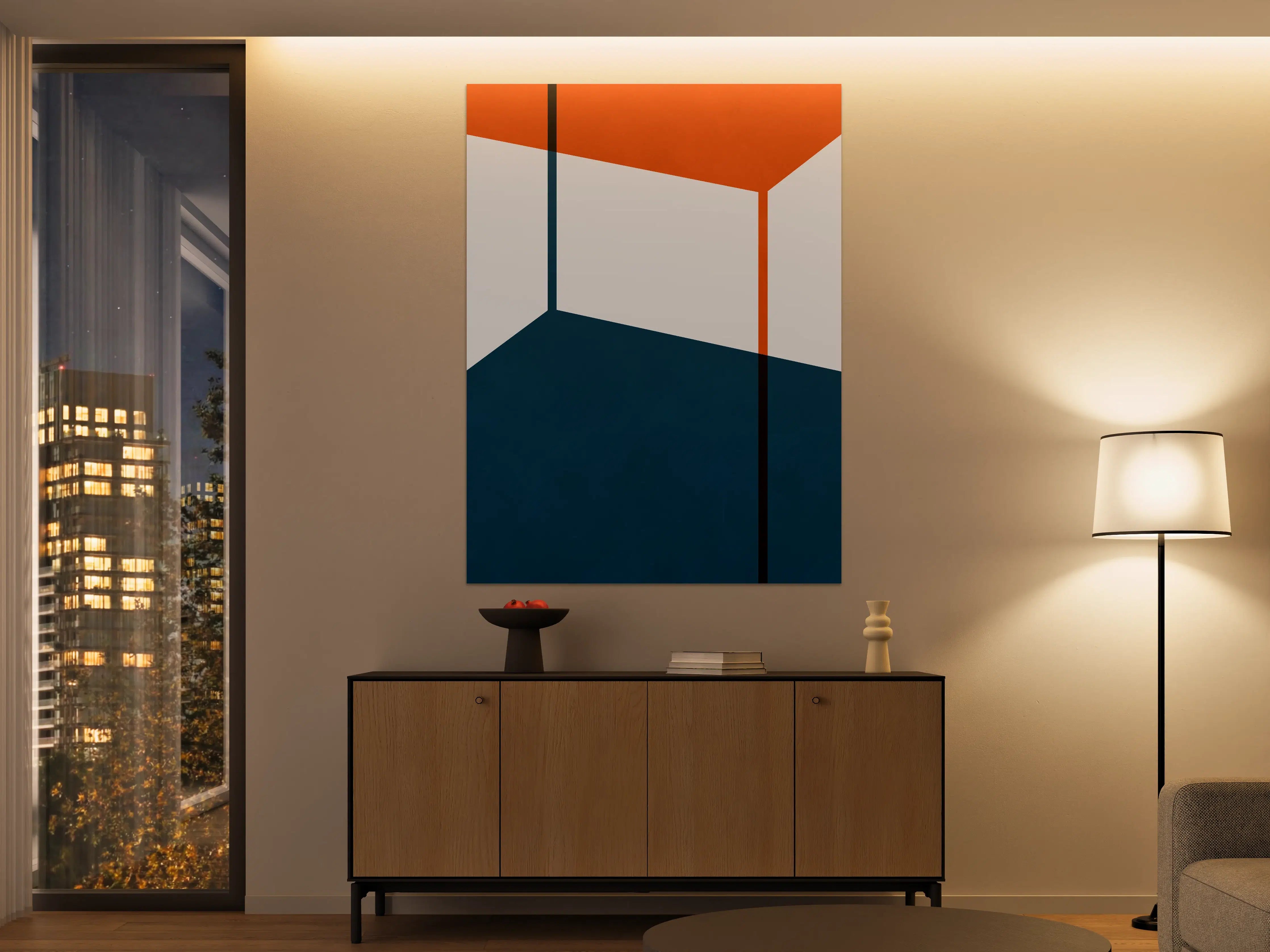 Große Wandbilder - Moderne geometrische Wandkunst in Blau und Orange