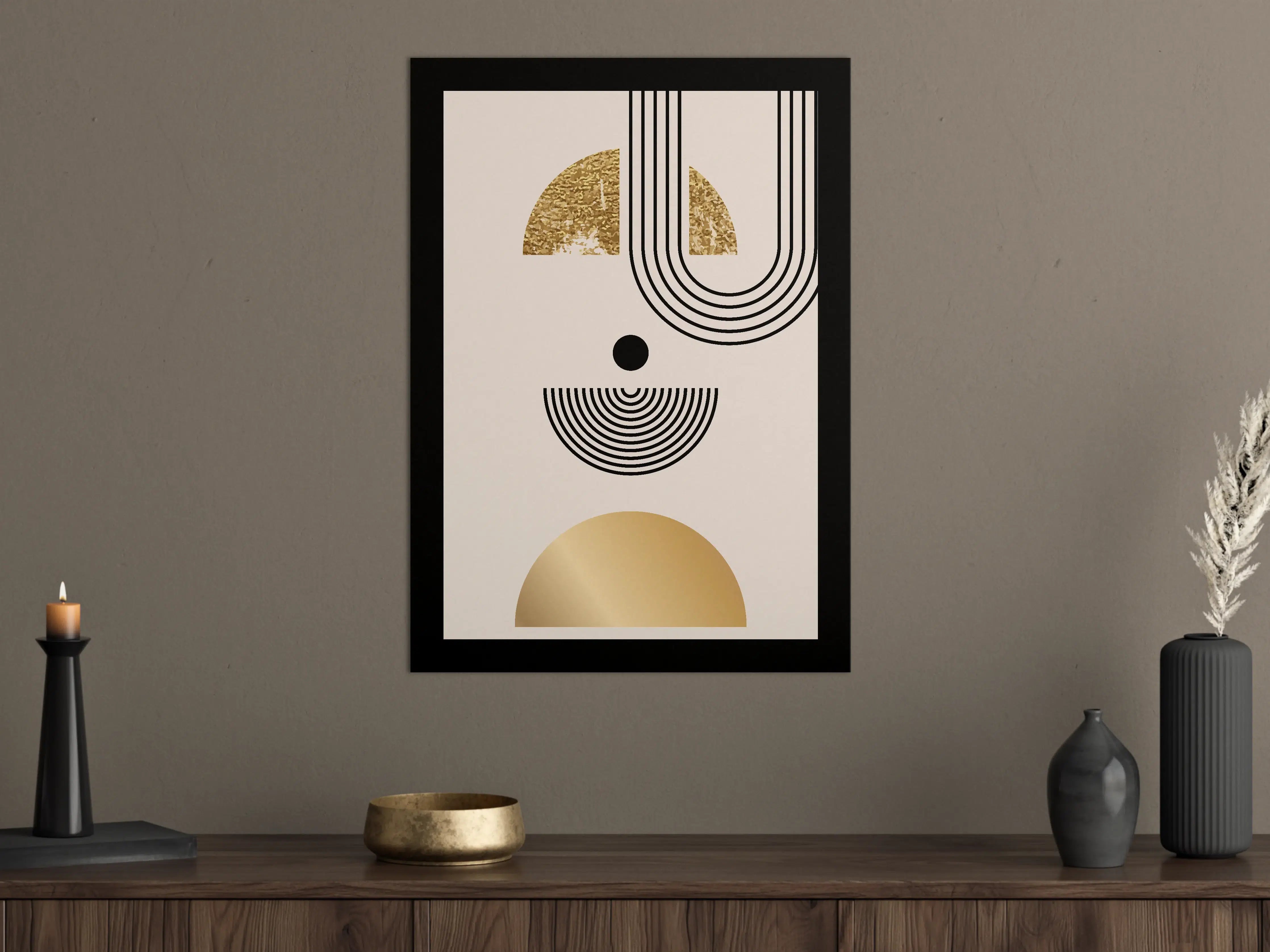 Große Wandbilder - Moderne geometrische Wandkunst in Gold und Schwarz