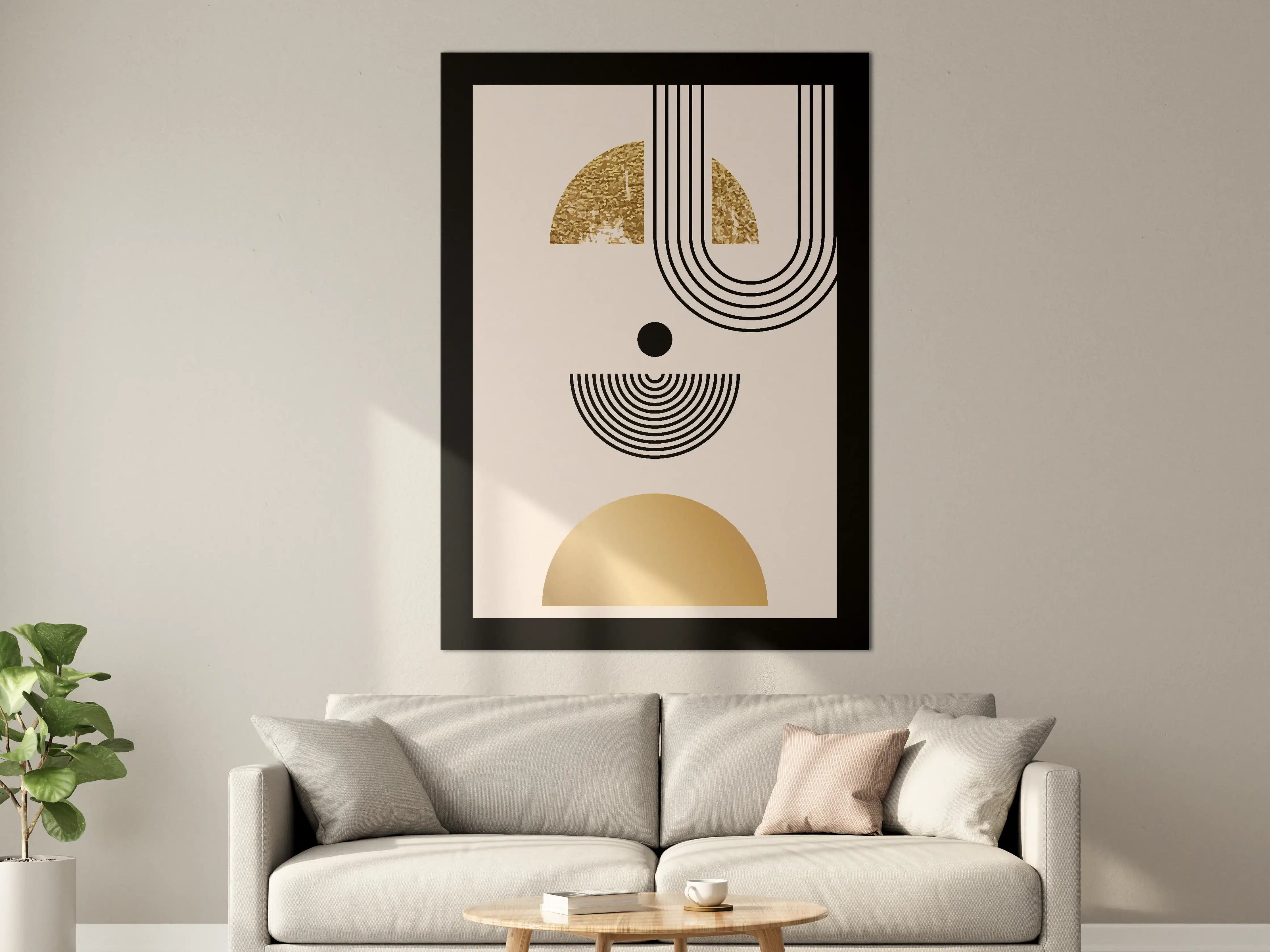 Große Wandbilder - Moderne geometrische Wandkunst in Gold und Schwarz