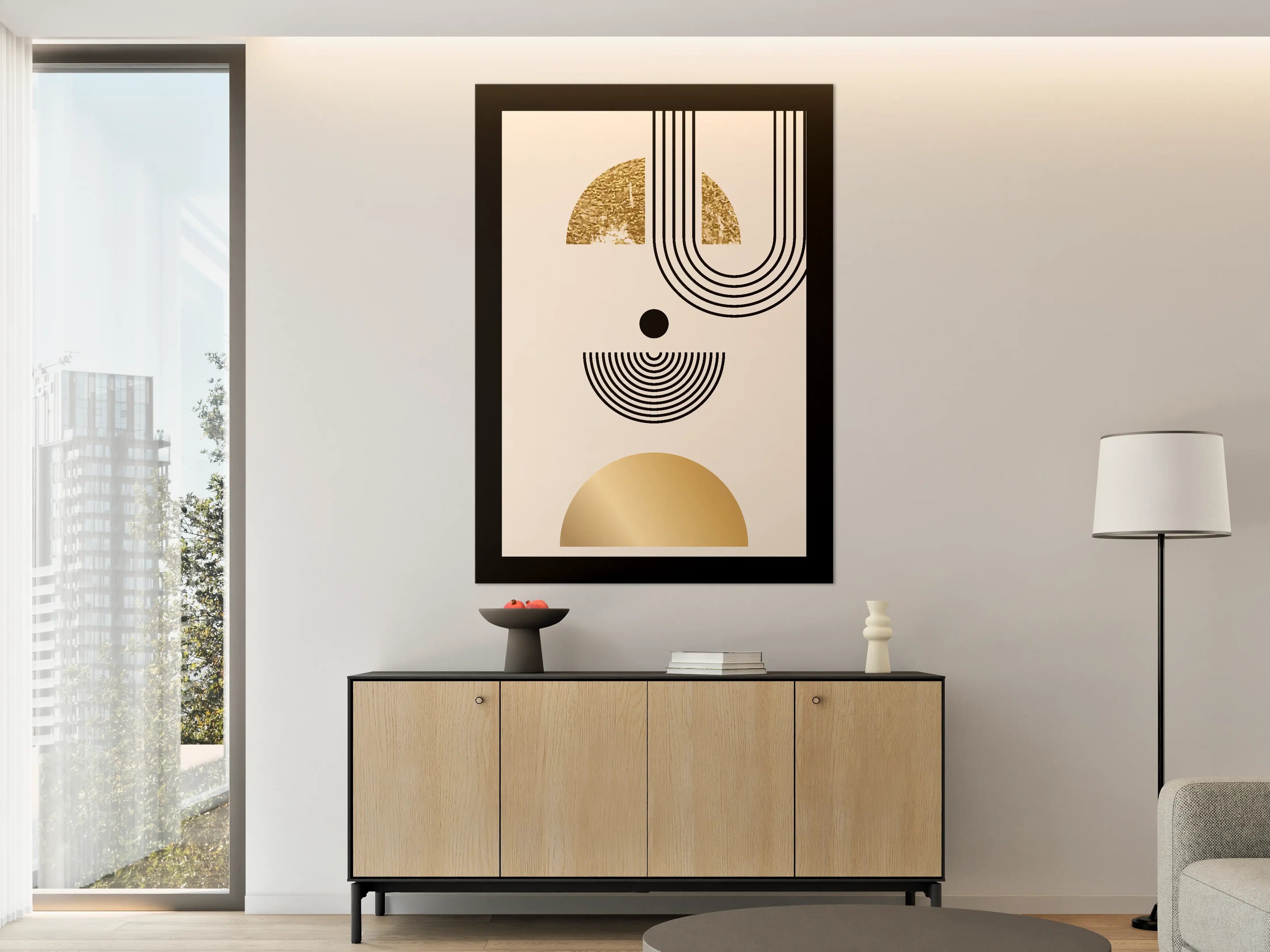 Große Wandbilder - Moderne geometrische Wandkunst in Gold und Schwarz