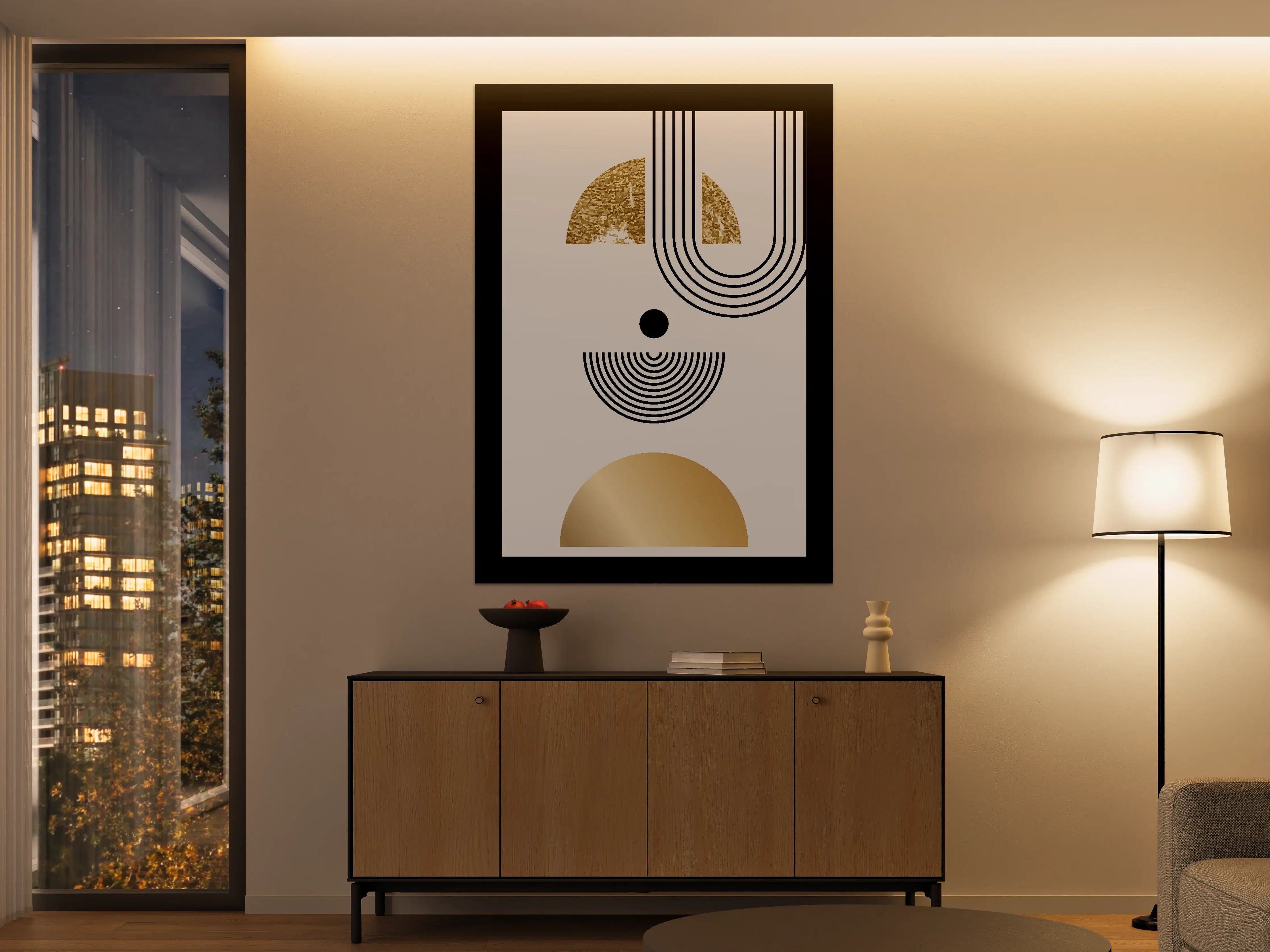 Große Wandbilder - Moderne geometrische Wandkunst in Gold und Schwarz