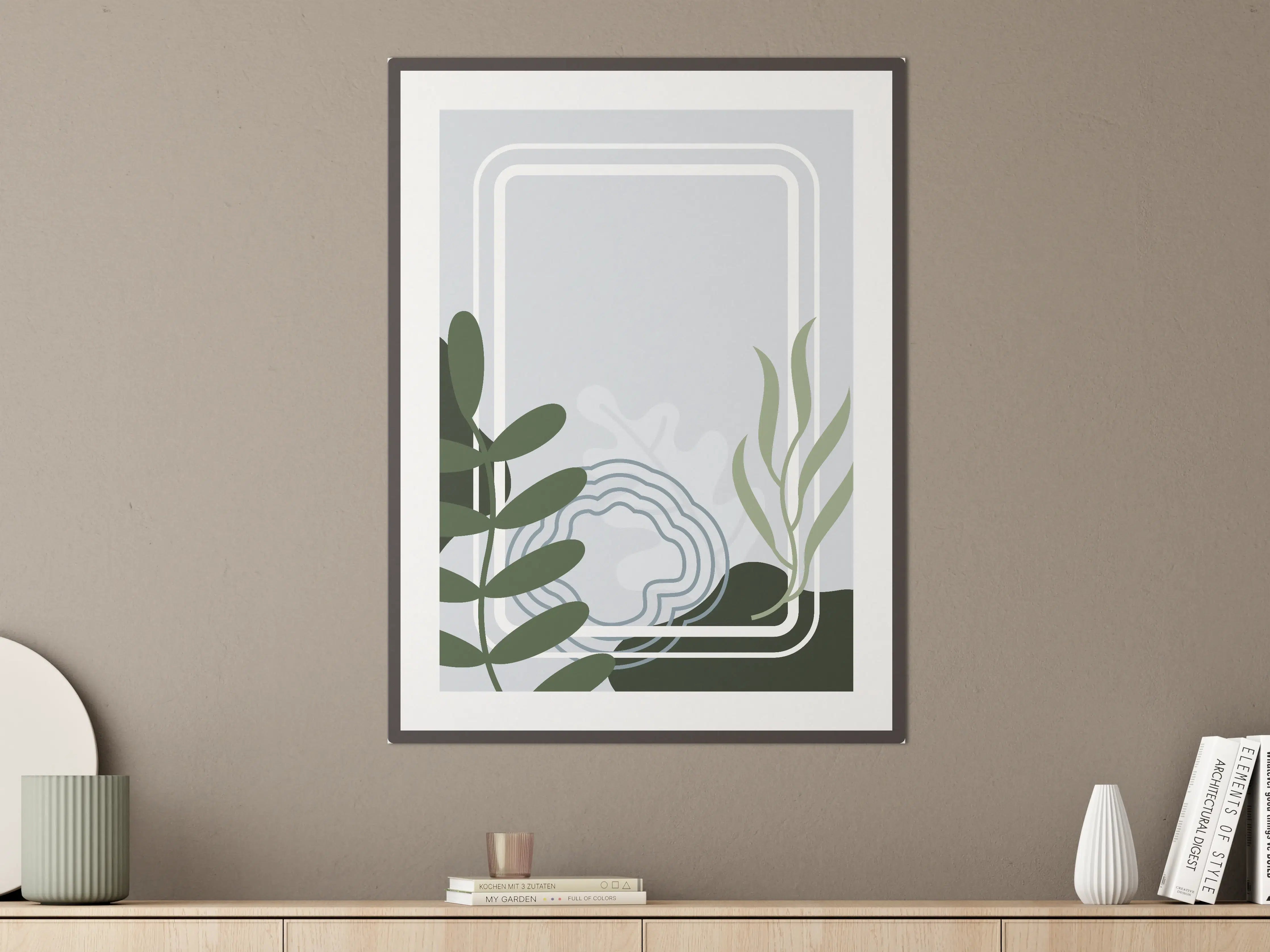 Große Wandbilder - Moderne geometrische Wandkunst mit Pflanzenmotiven