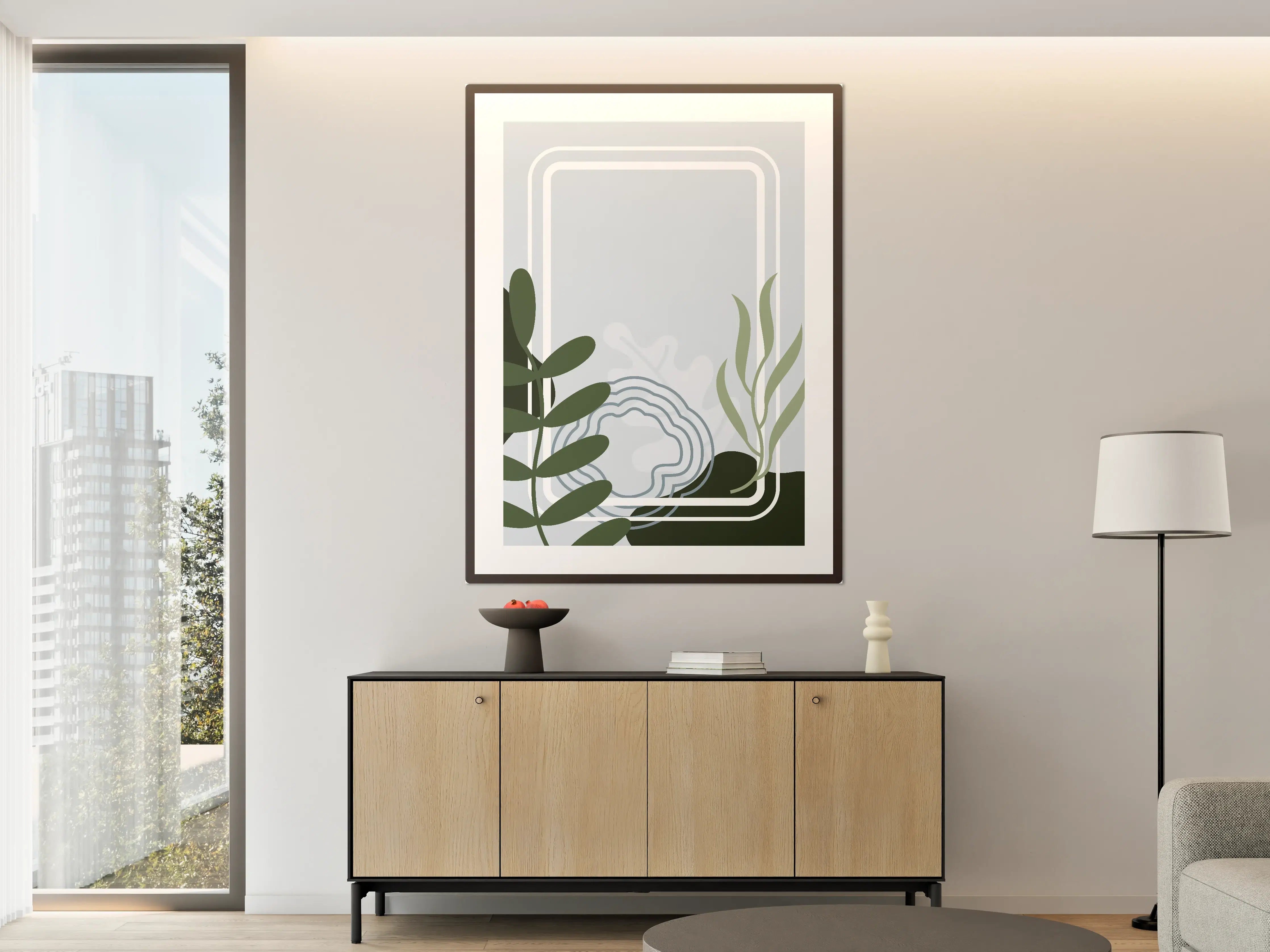 Große Wandbilder - Moderne geometrische Wandkunst mit Pflanzenmotiven