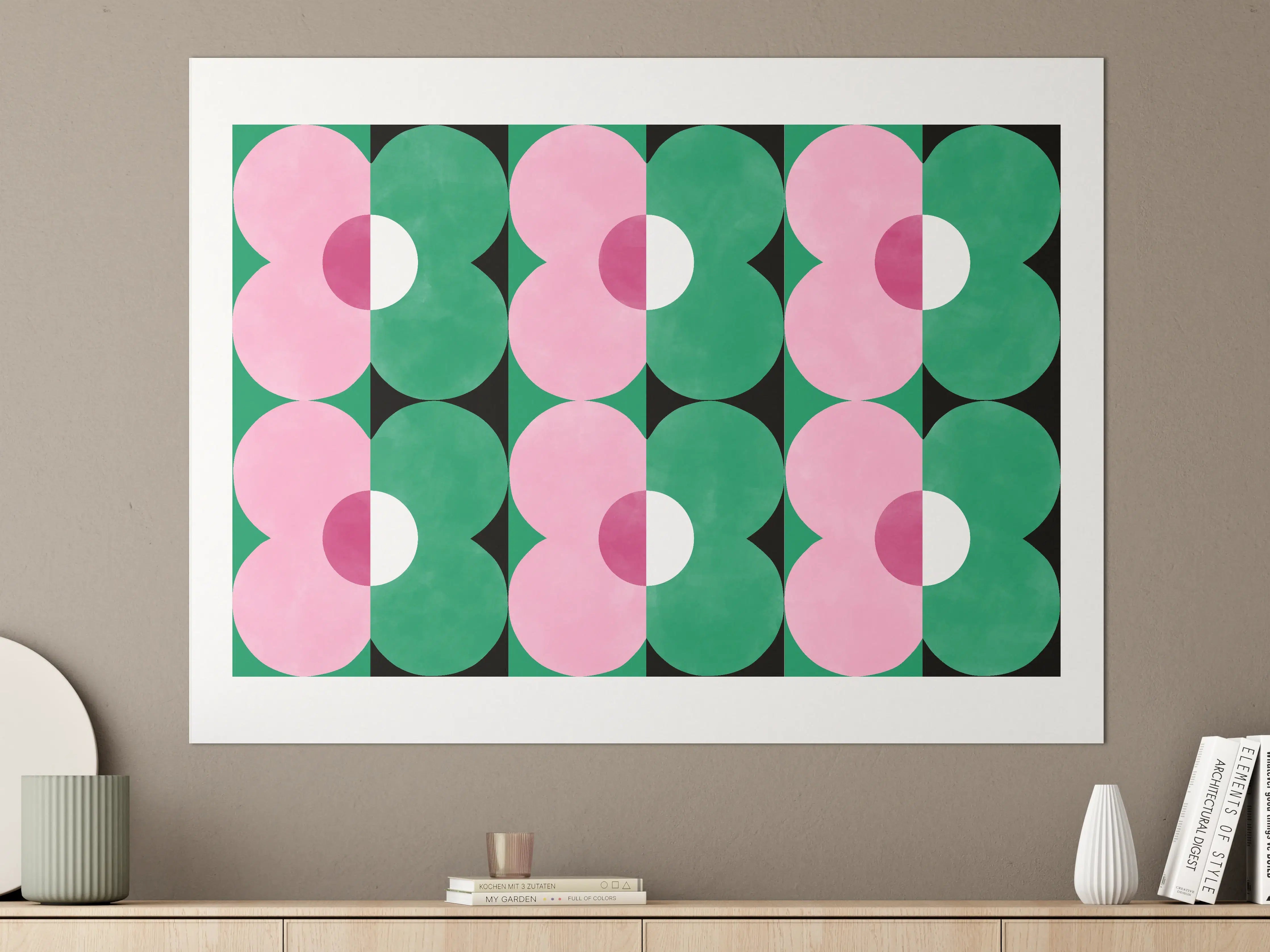 Große Wandbilder - Moderne geometrische Wandkunst mit Pink und Grün