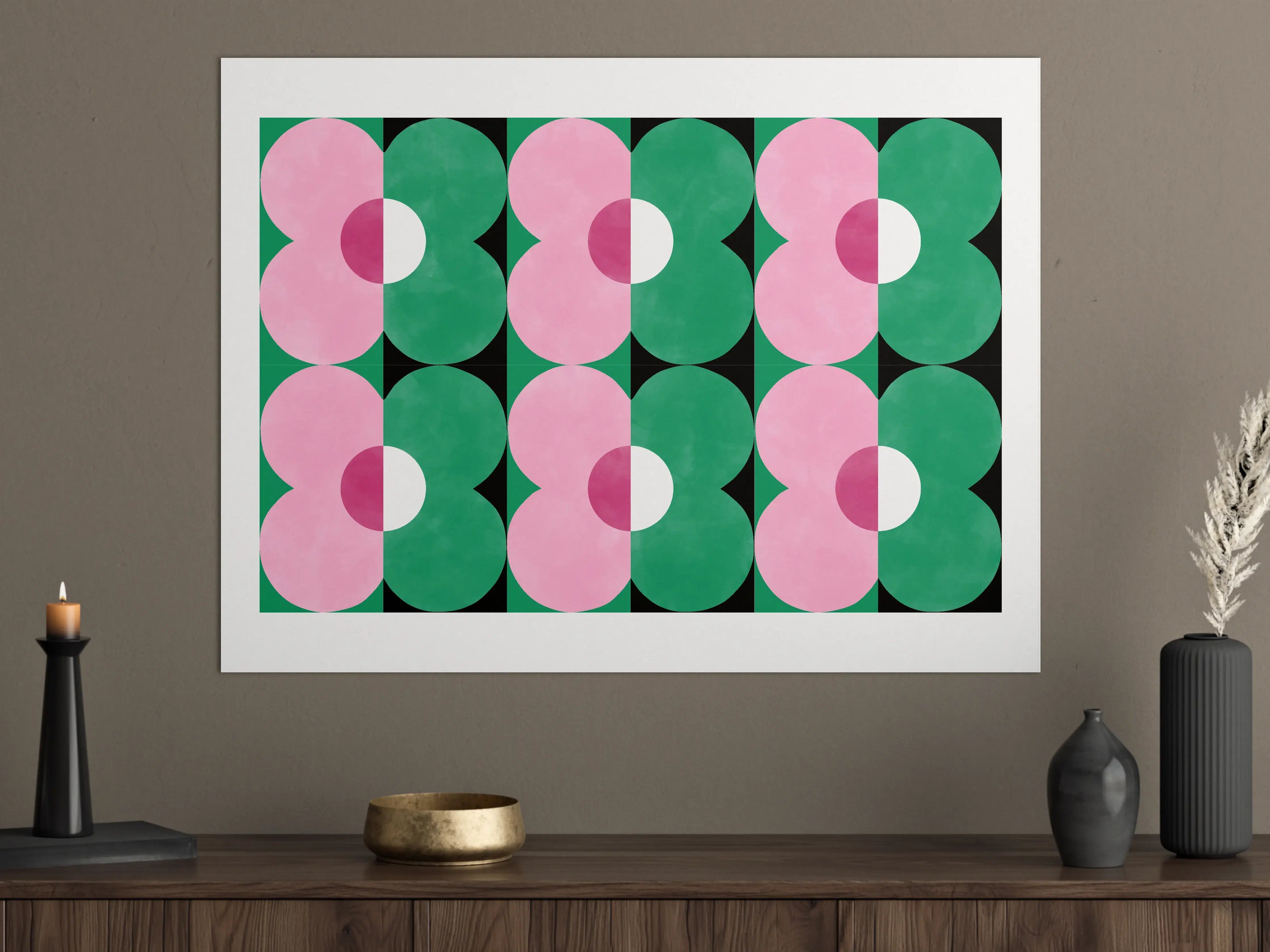 Große Wandbilder - Moderne geometrische Wandkunst mit Pink und Grün