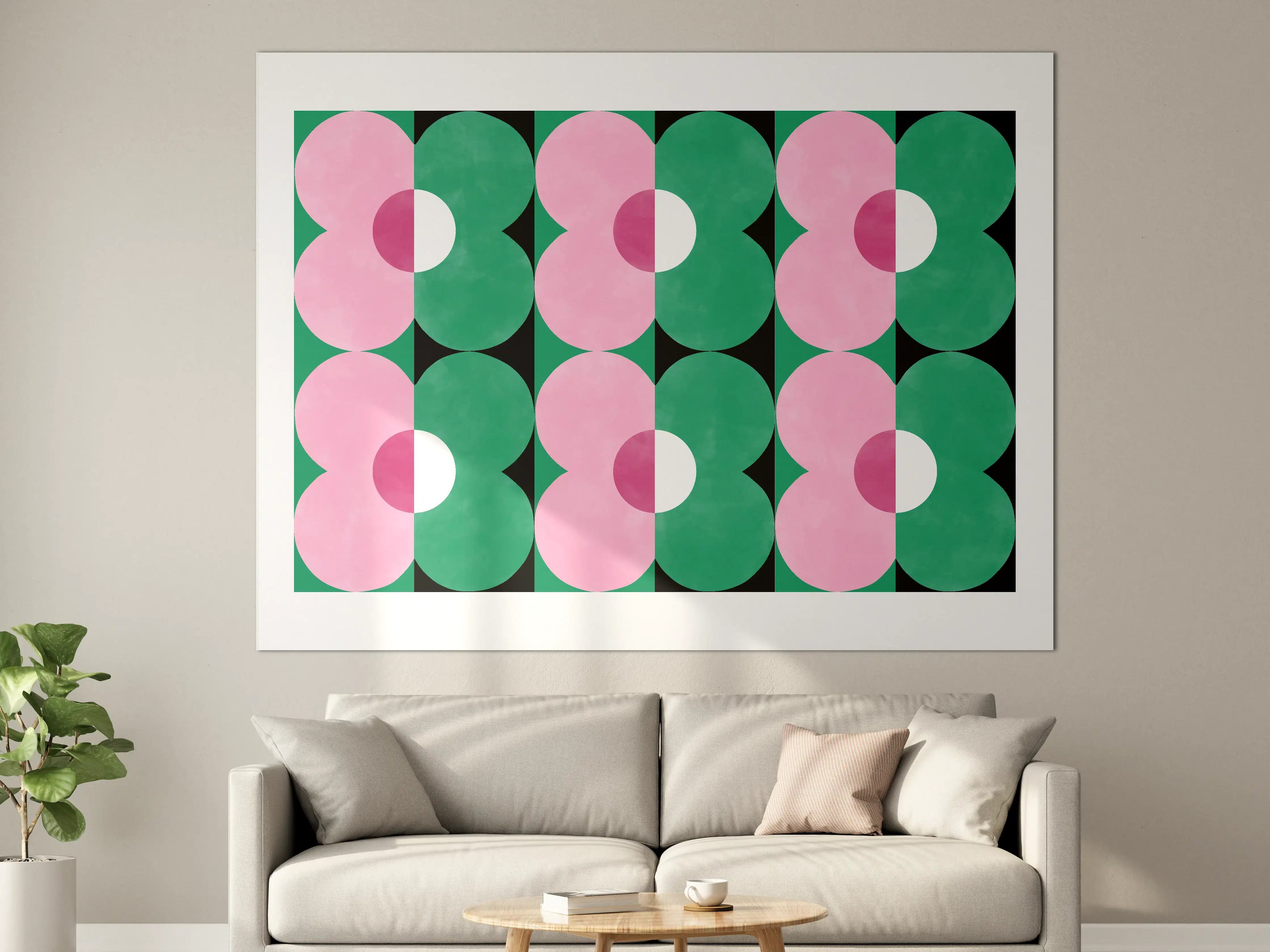 Große Wandbilder - Moderne geometrische Wandkunst mit Pink und Grün