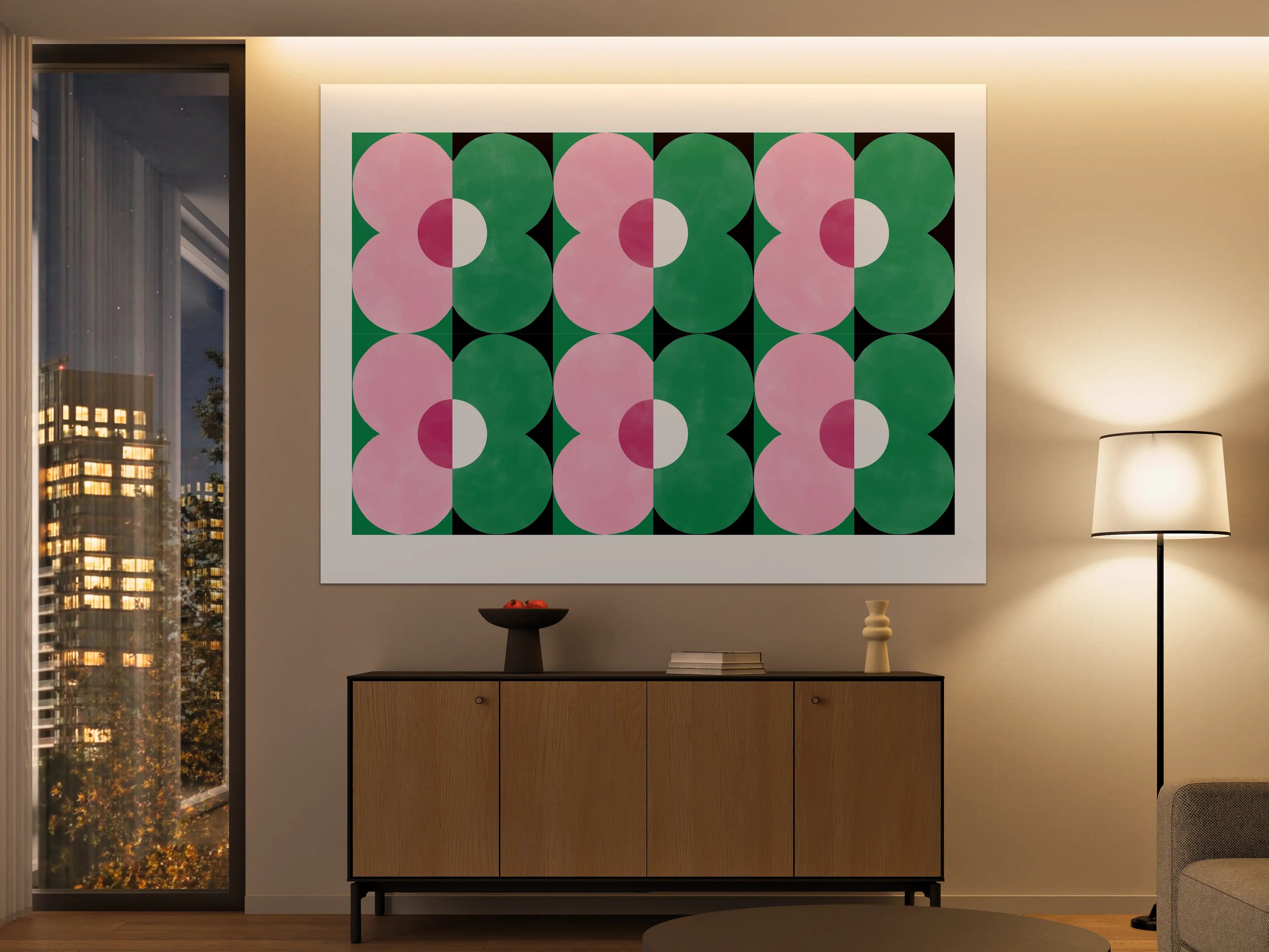 Große Wandbilder - Moderne geometrische Wandkunst mit Pink und Grün