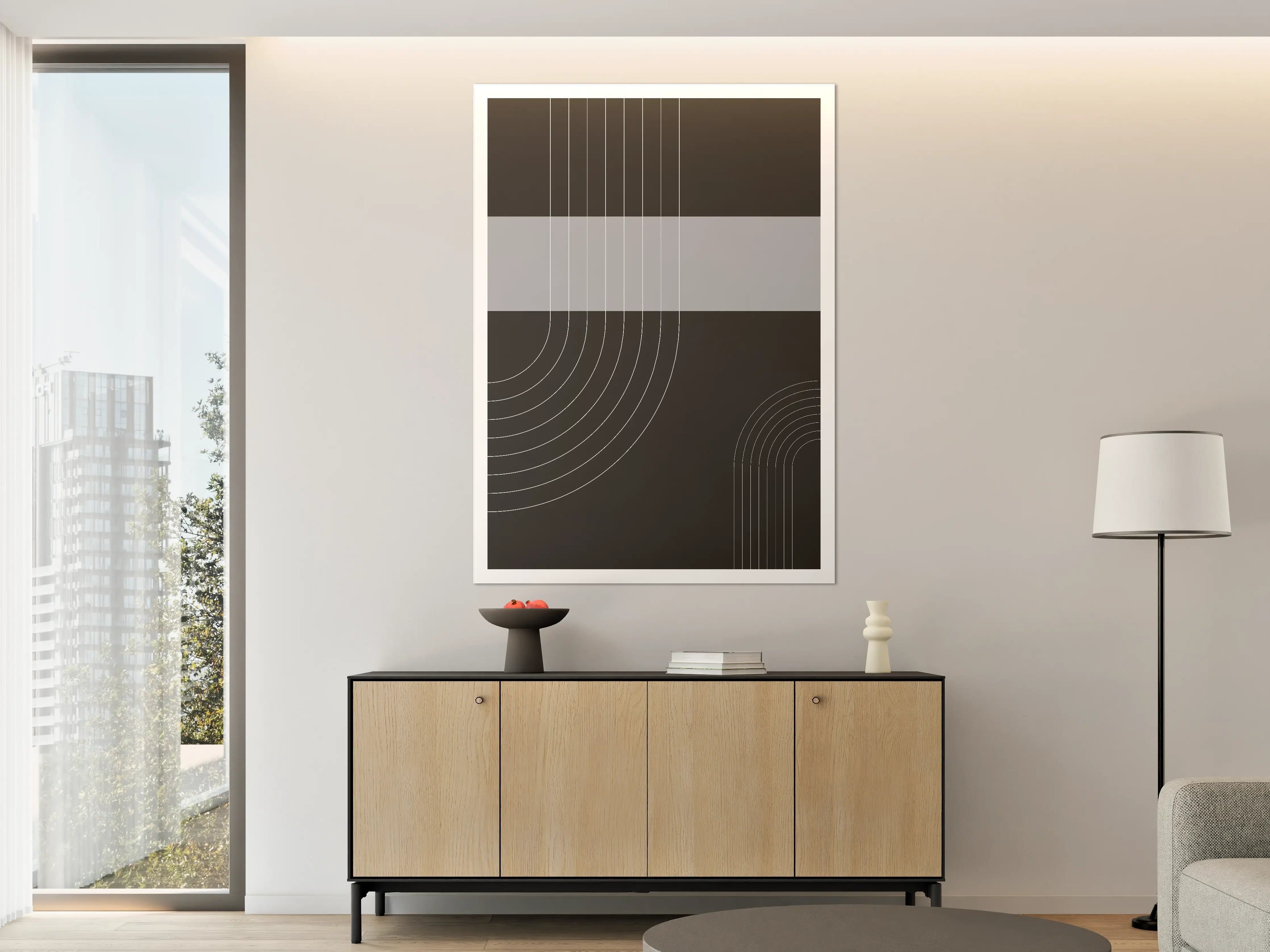 Große Wandbilder - Moderne graue Liniengrafik mit Kreiselementen