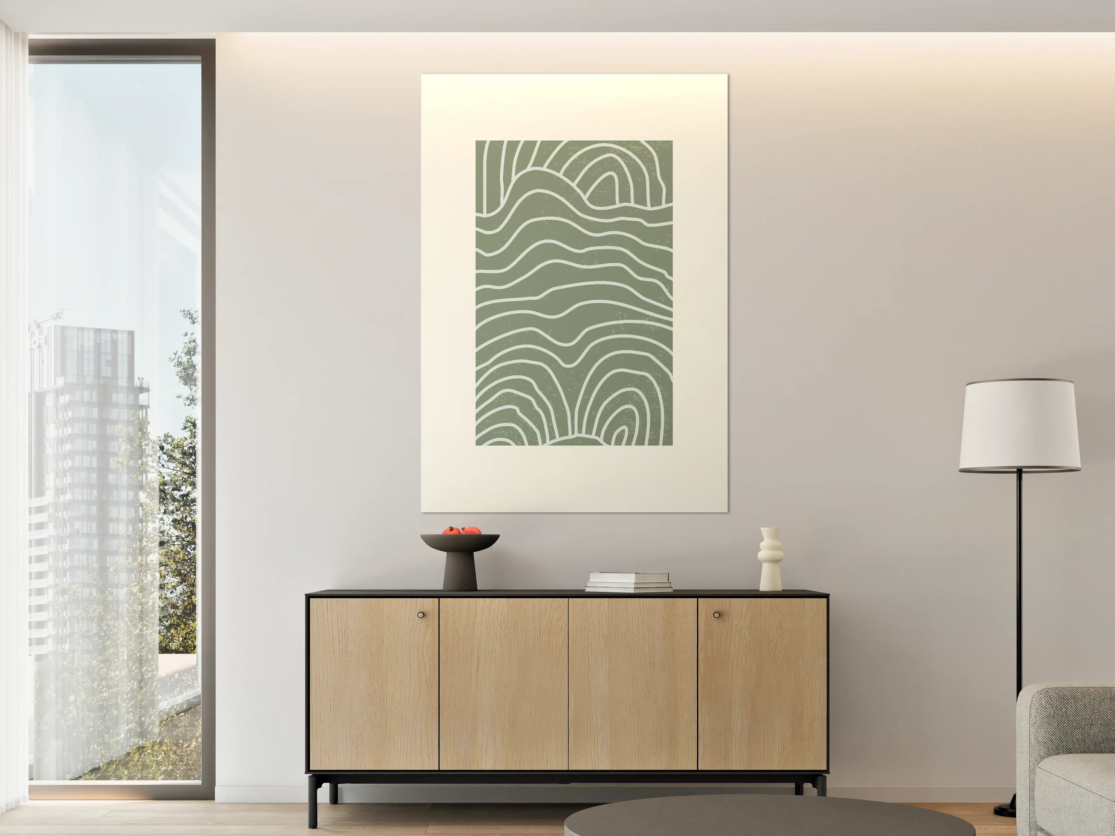 Große Wandbilder - Moderne grüne Linienkunst