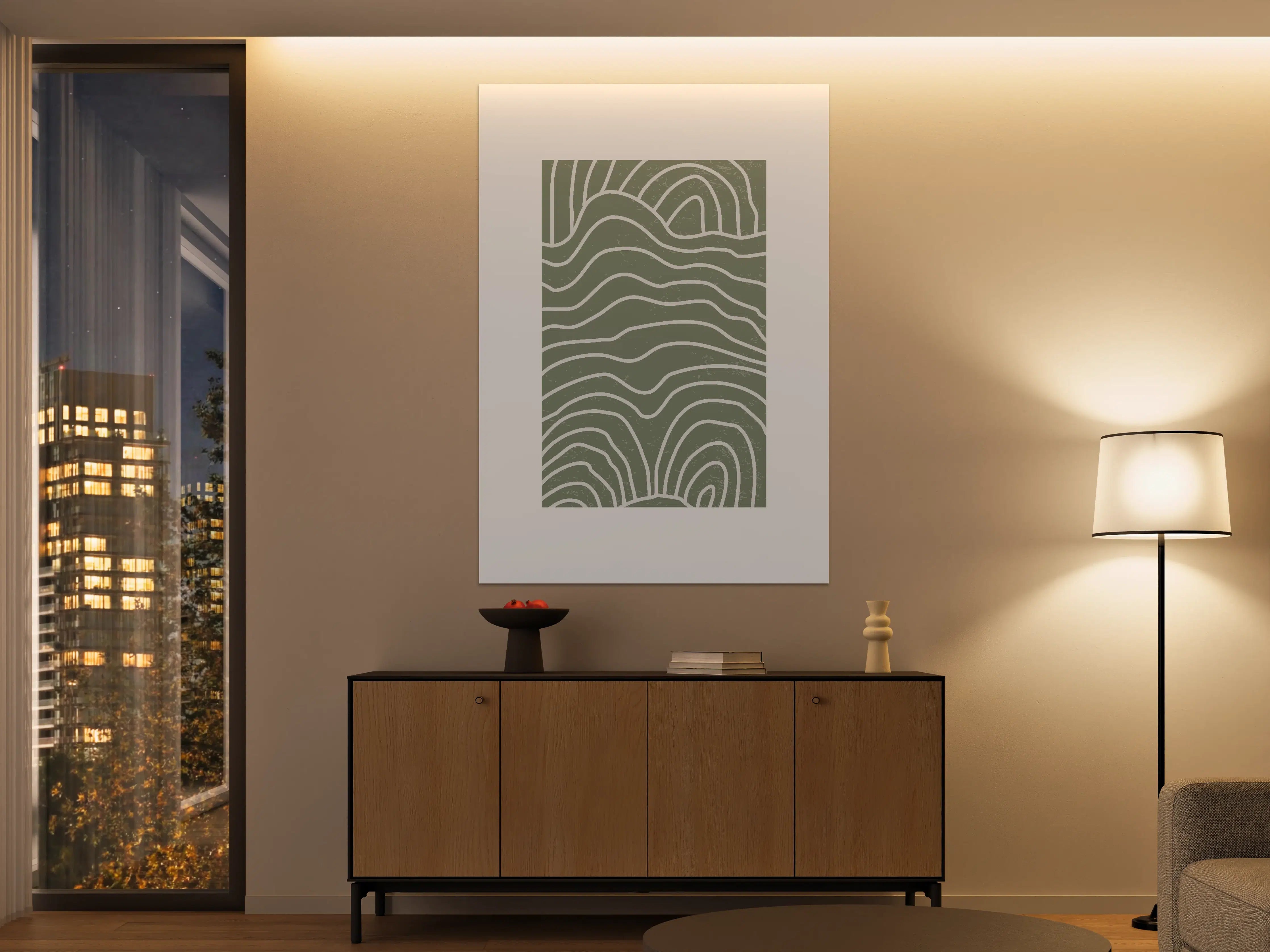 Große Wandbilder - Moderne grüne Linienkunst