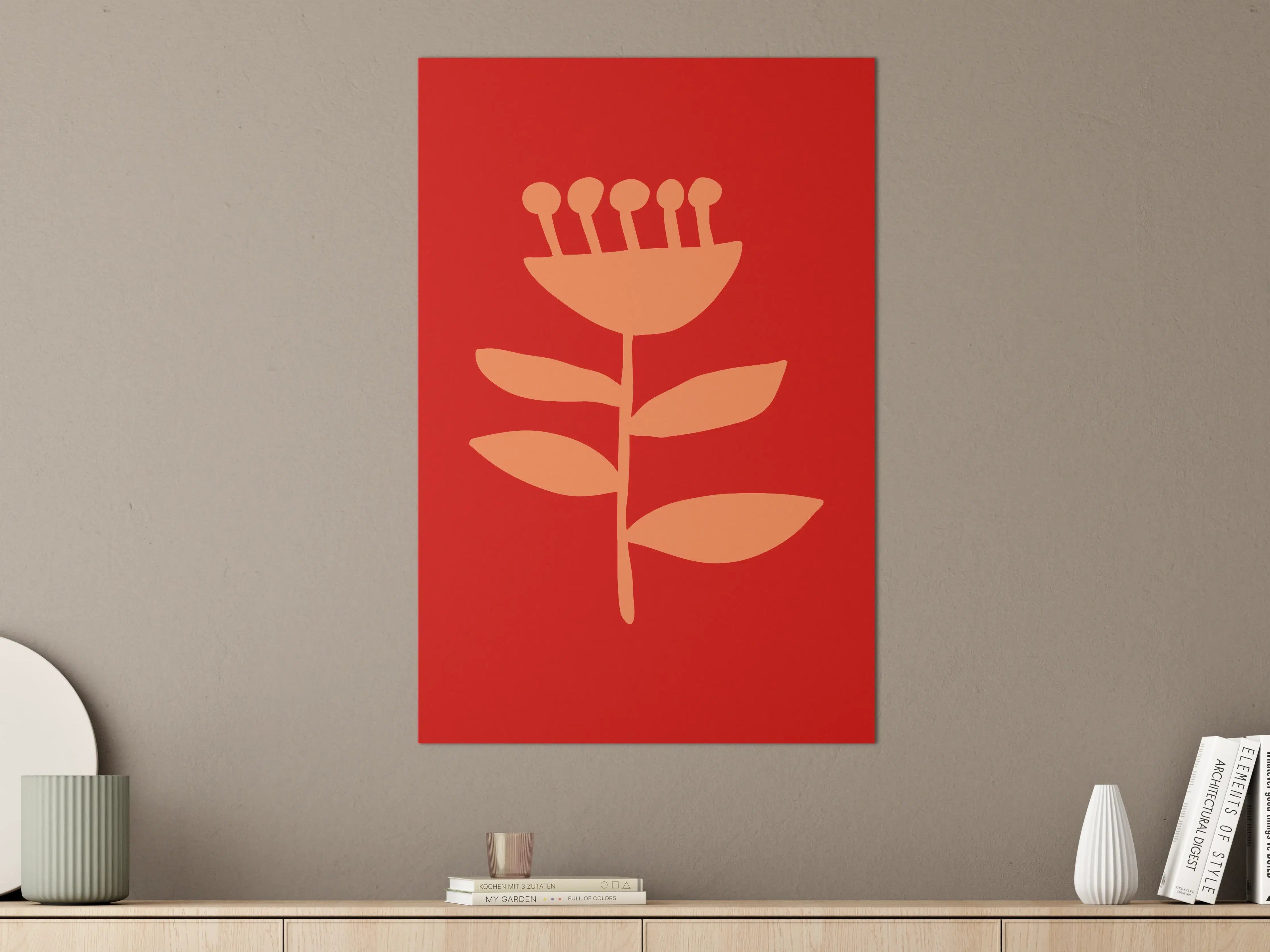 Große Wandbilder - Moderne rote Blumenwanddekoration