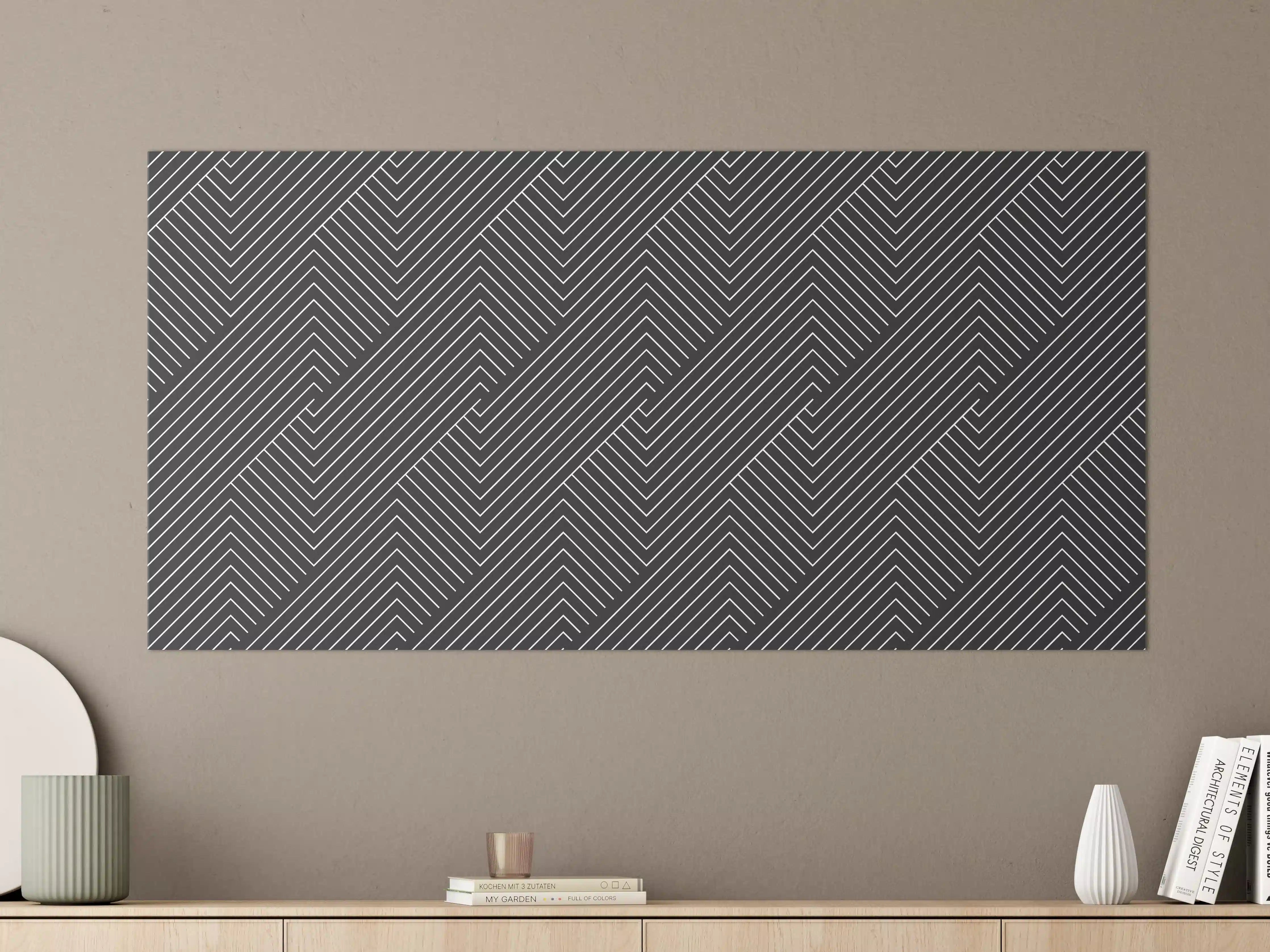 Große Wandbilder - Moderne schwarze Wandgestaltung mit Linienmuster