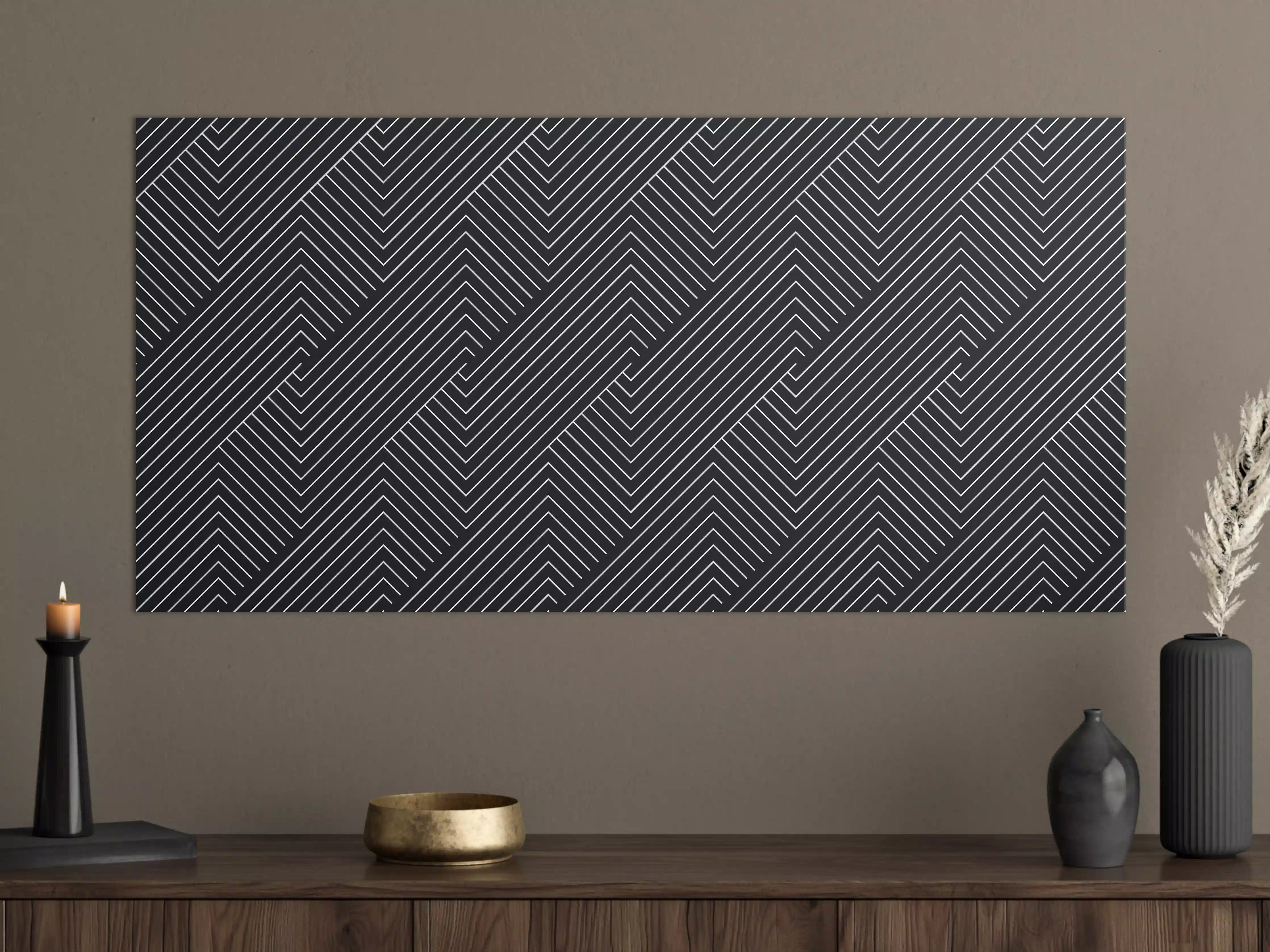Große Wandbilder - Moderne schwarze Wandgestaltung mit Linienmuster