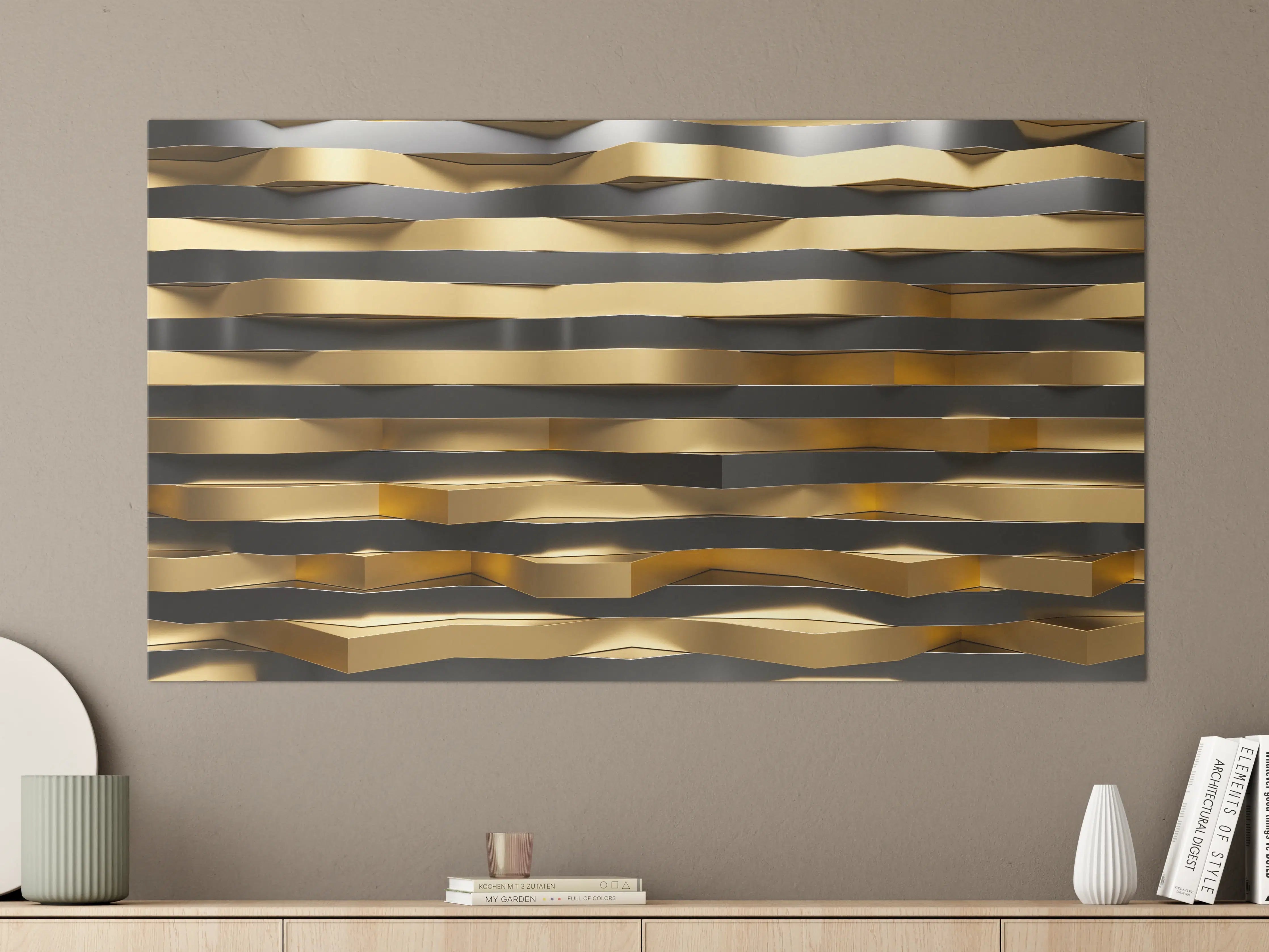 Große Wandbilder - Moderne strukturierte Wanddekoration in Gold- und Schwarztönen