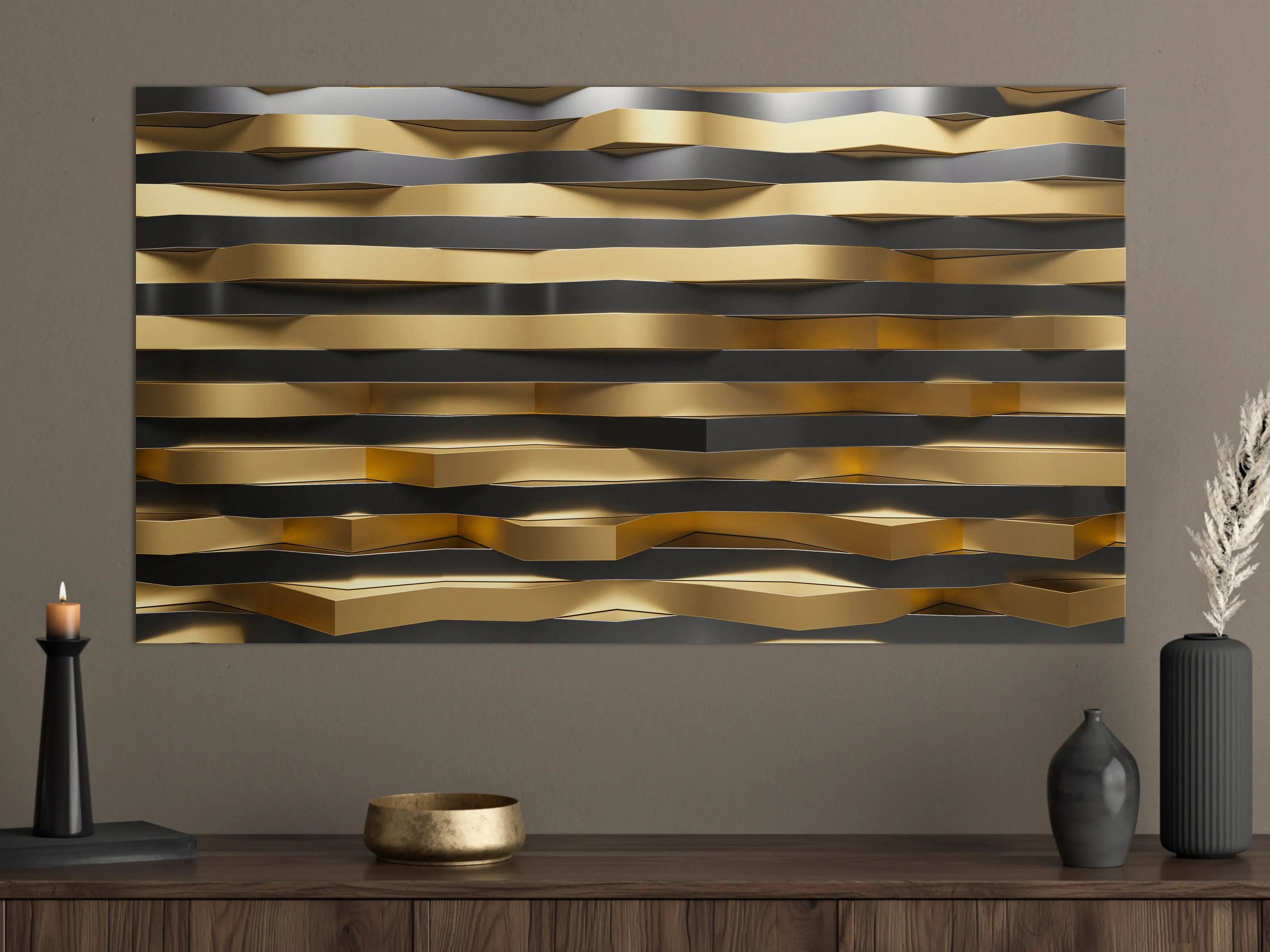 Große Wandbilder - Moderne strukturierte Wanddekoration in Gold- und Schwarztönen
